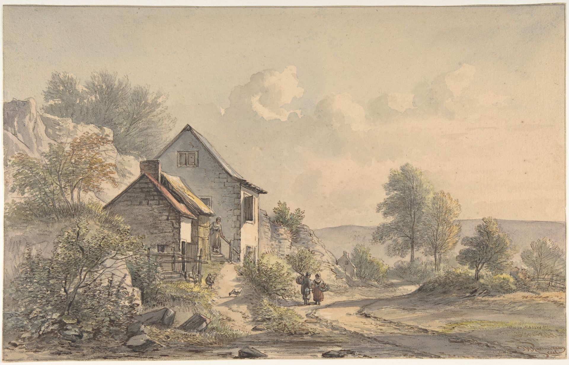 Village Scene with Figures by Jan van Ravenswaay