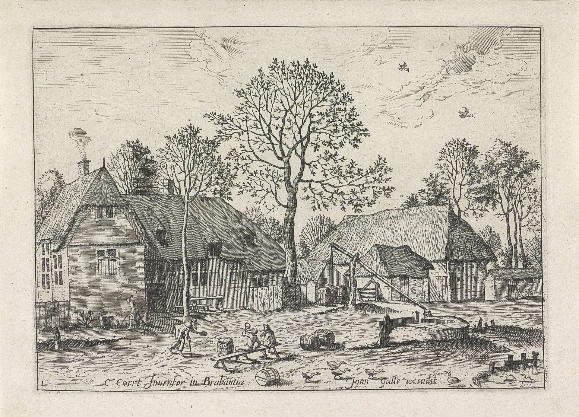 Boerderijen met waterput by Johannes of Lucas van Doetechum
