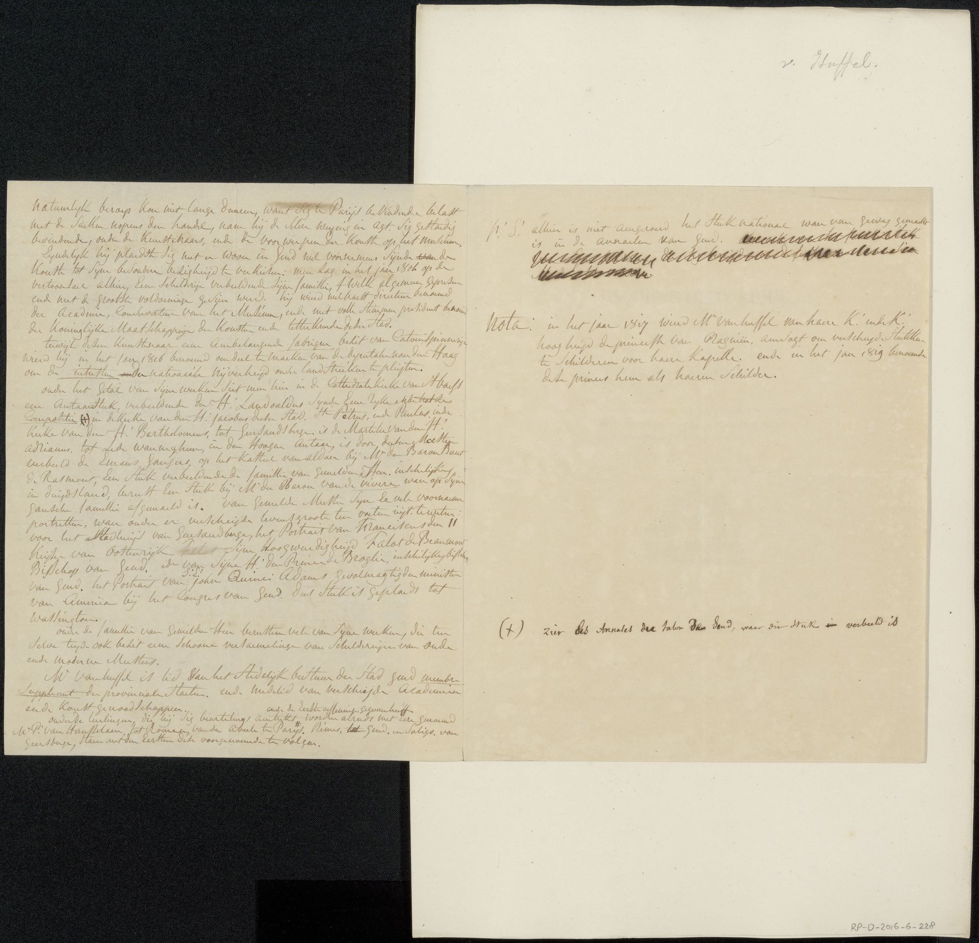 Handschrift betreffende Pieter van Huffel by Johannes Immerzeel