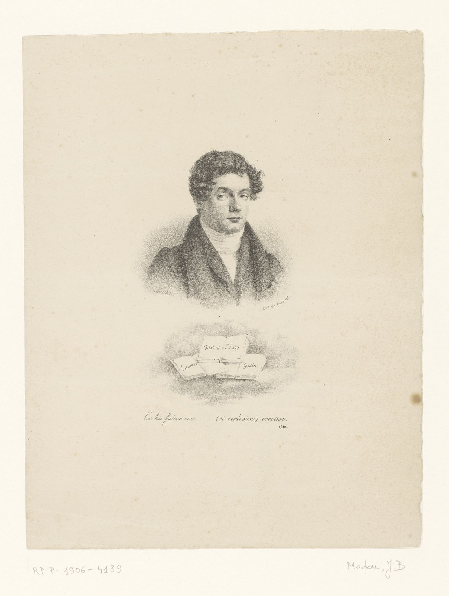 Portret van een onbekende man met drie opengeslagen boeken by Jean-Baptiste Madou