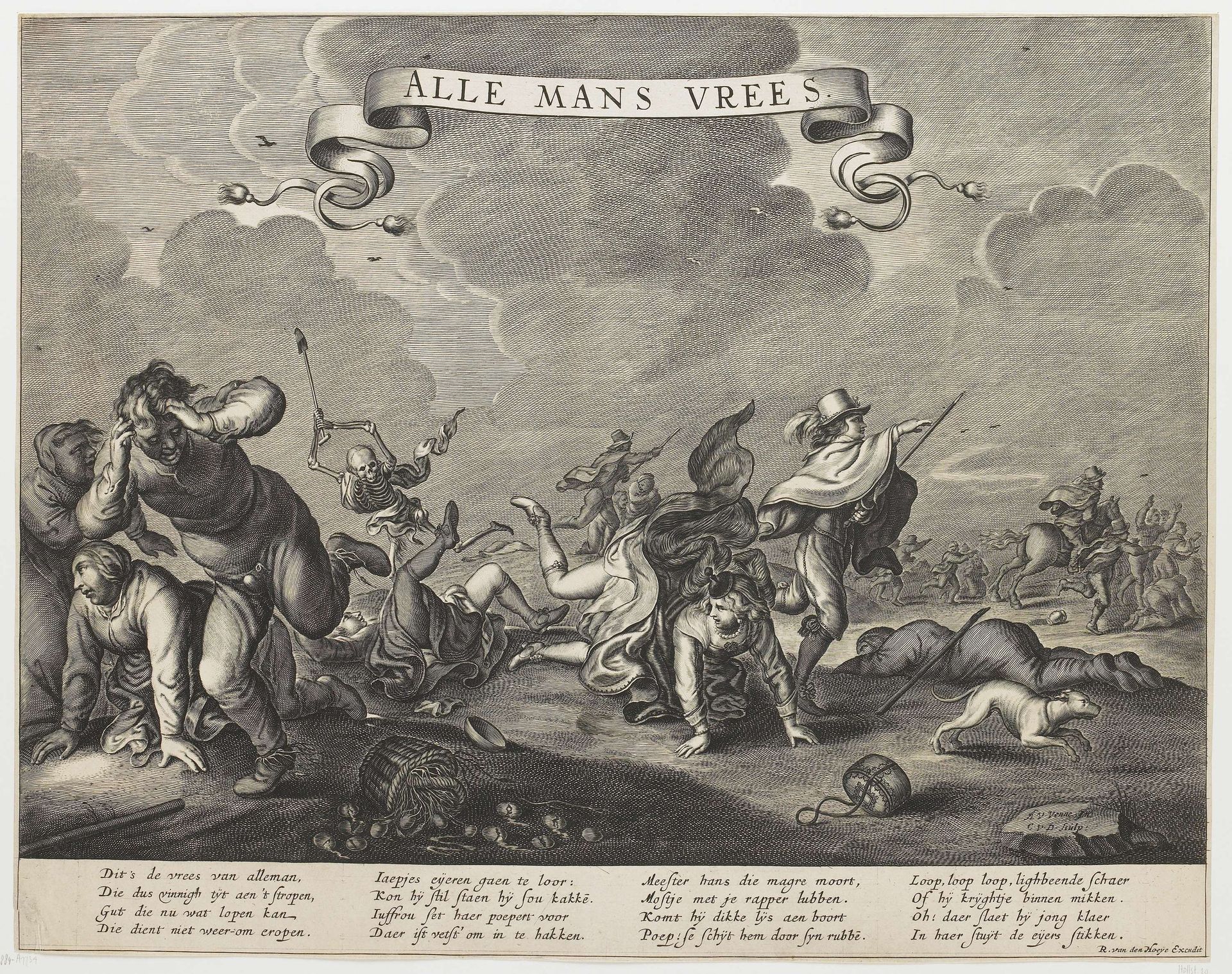 Mannen en vrouwen op vlucht voor de dood by Cornelis van Dalen I