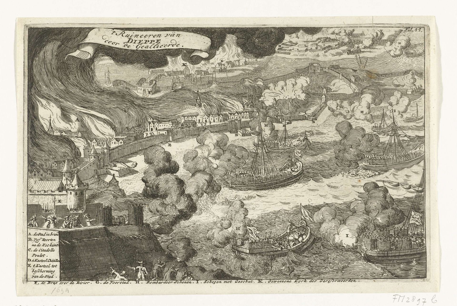 Bombardement van Dieppe door de Geallieerden, 1694 by Pieter van den Berge