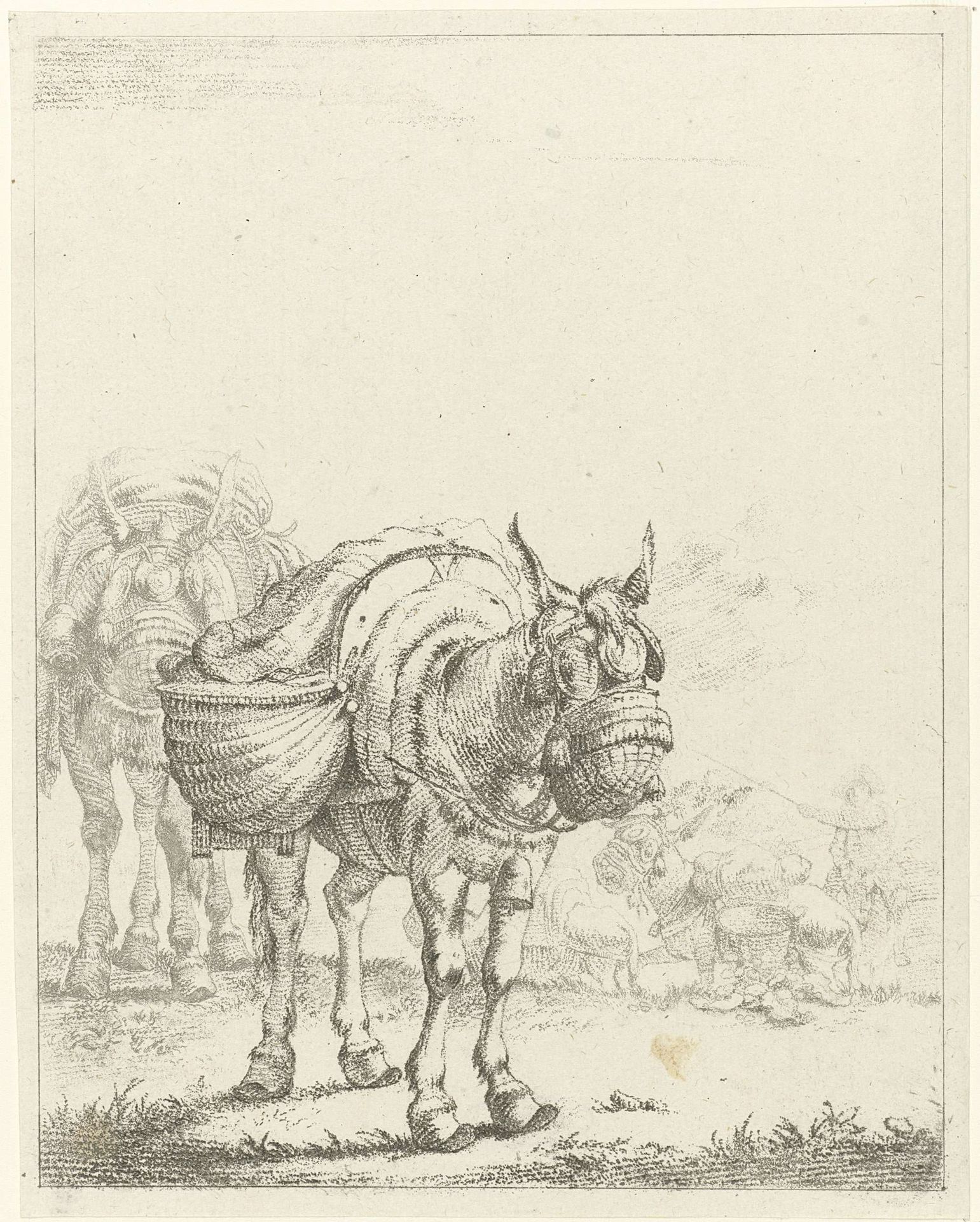 Twee bepakte muilezels by Johannes Janson
