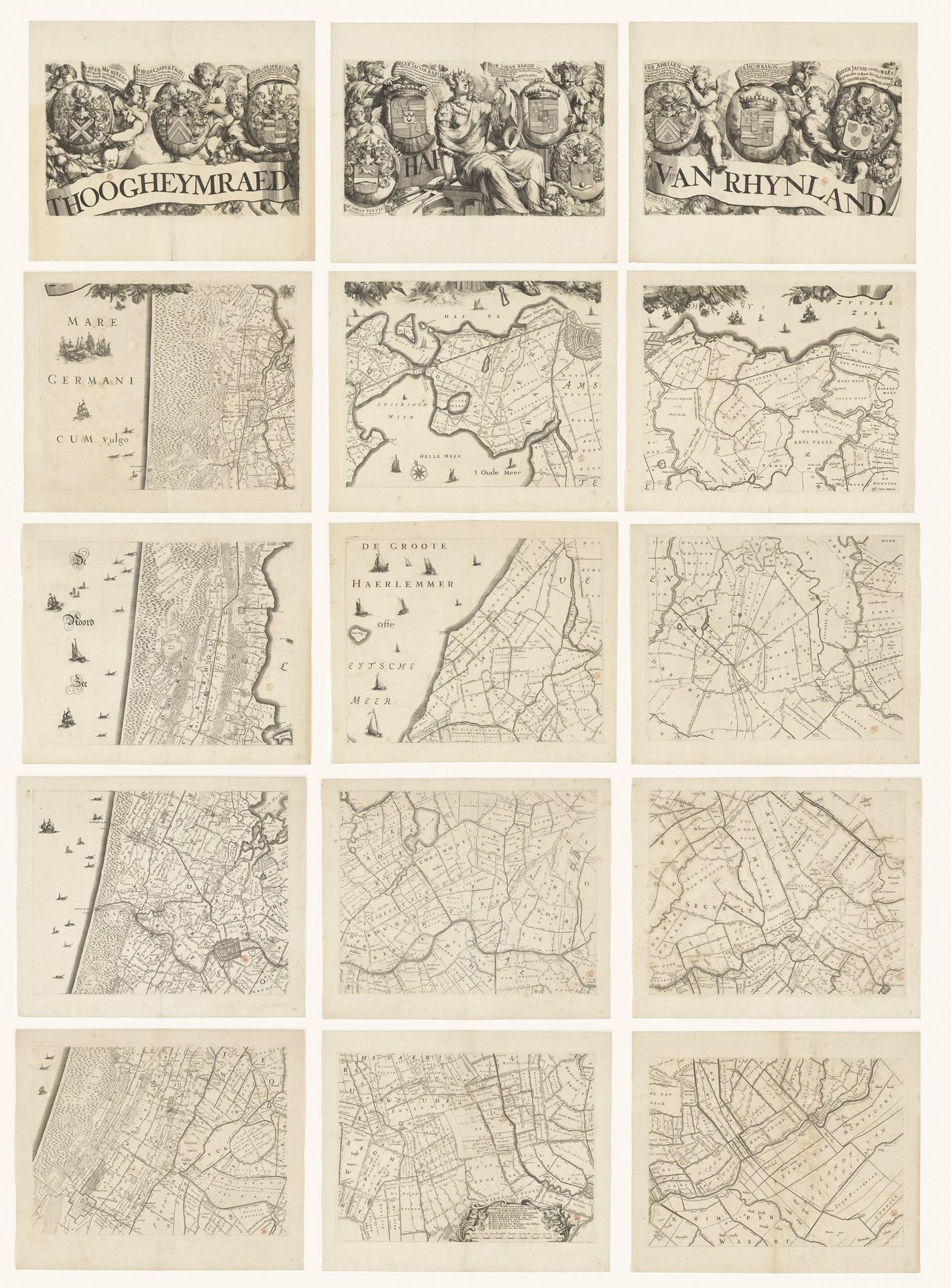 Kaart van het Hoogheemraadschap van Rijnland, bestaande uit vijftien delen by Cornelis (I) Danckerts
