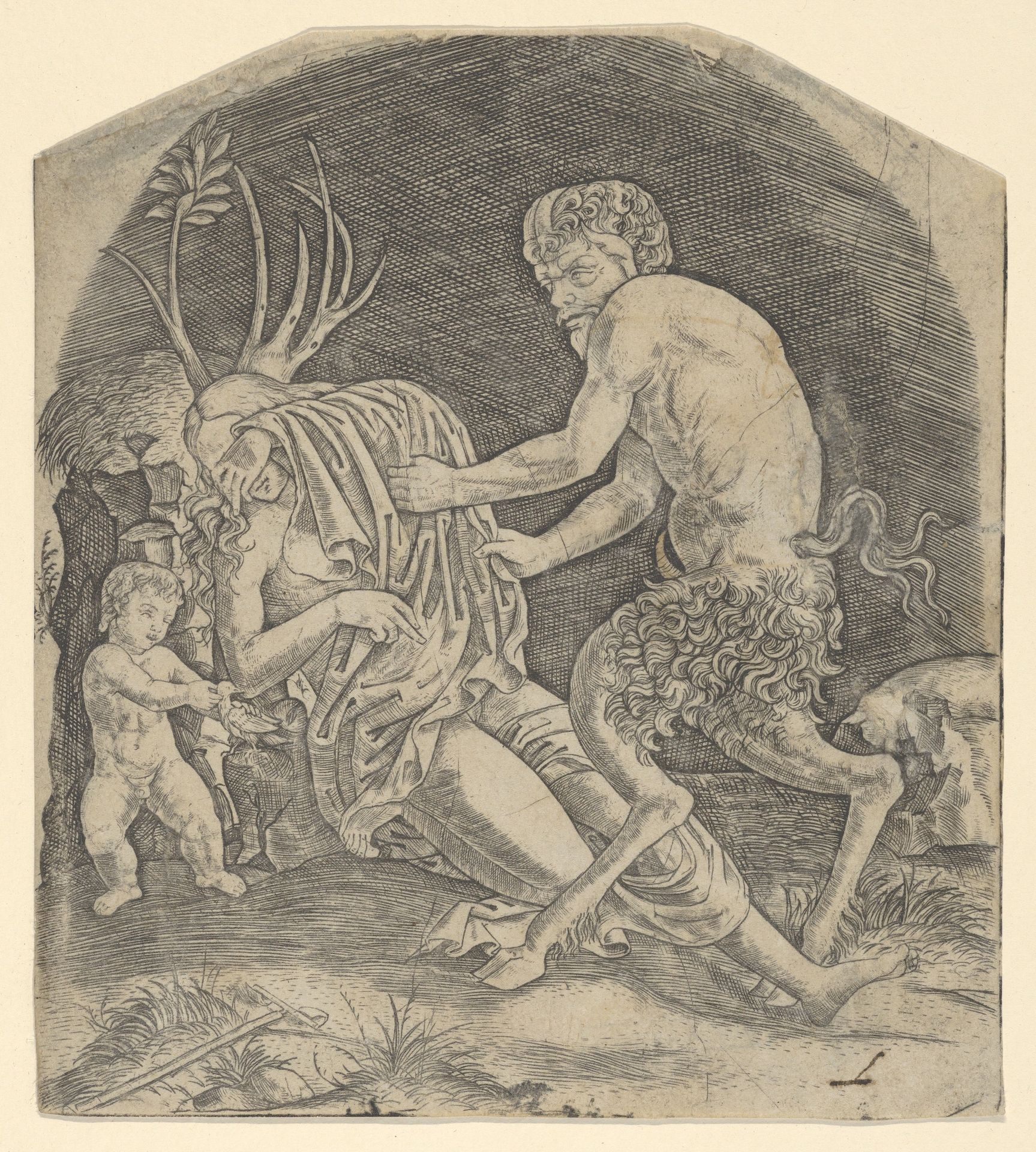 A satyr about to remove drapery covering a Nymph by Marcantonio Raimondi
