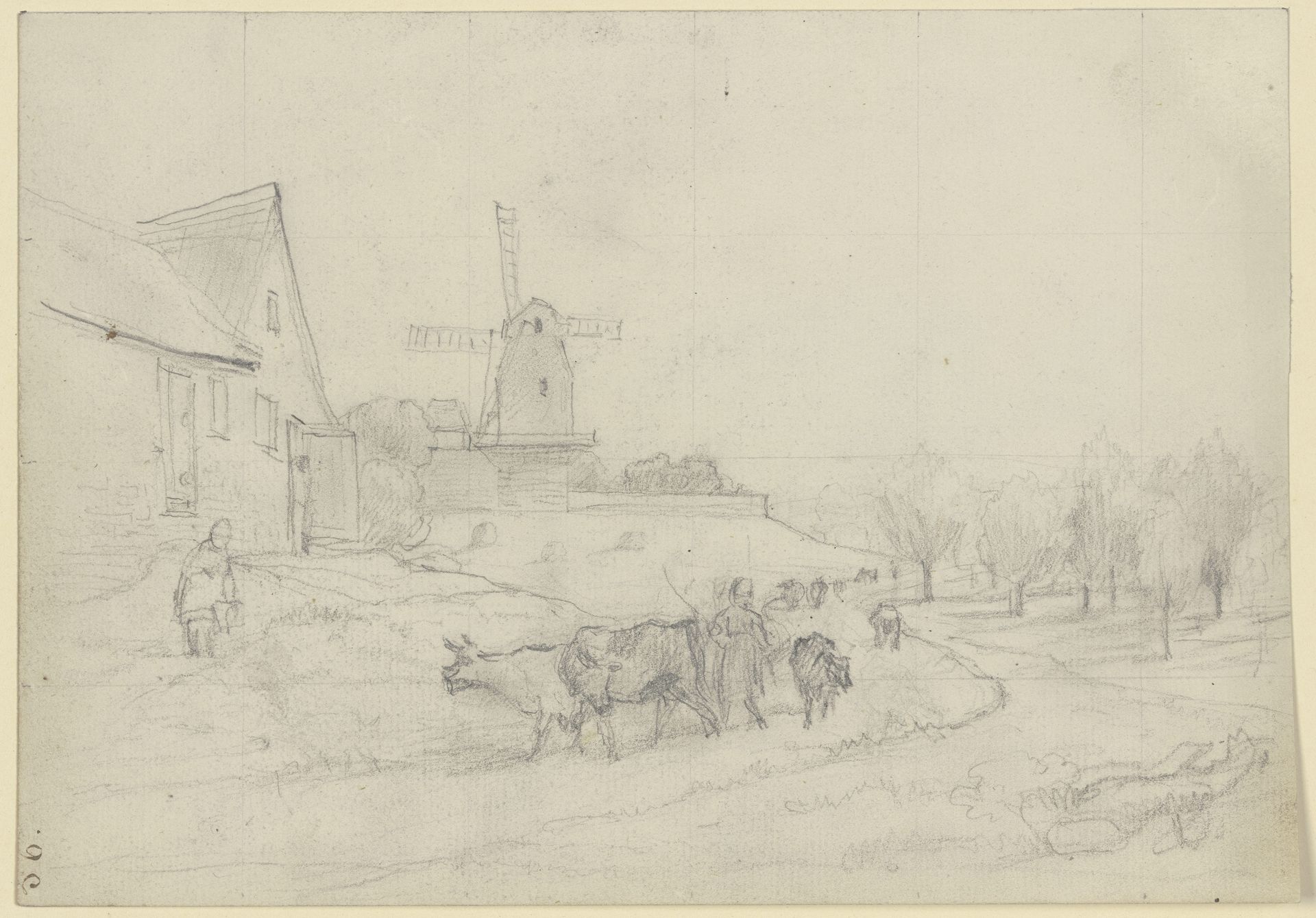 Landschaft mit Viehtrieb und Windmühle by Otto Scholderer