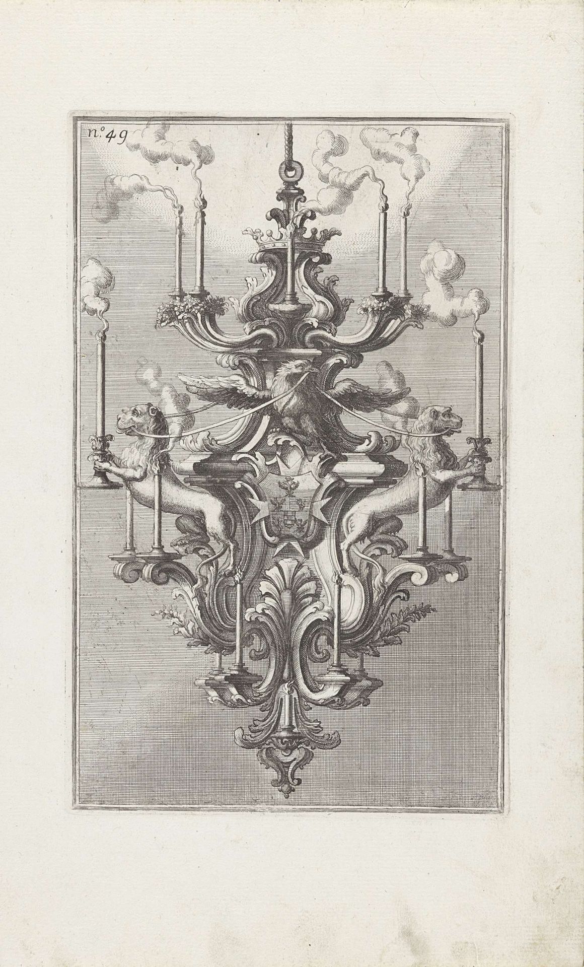 Kroonluchter met twee leeuwen, een adelaar en een wapenschild by Maximilian Joseph Limpach