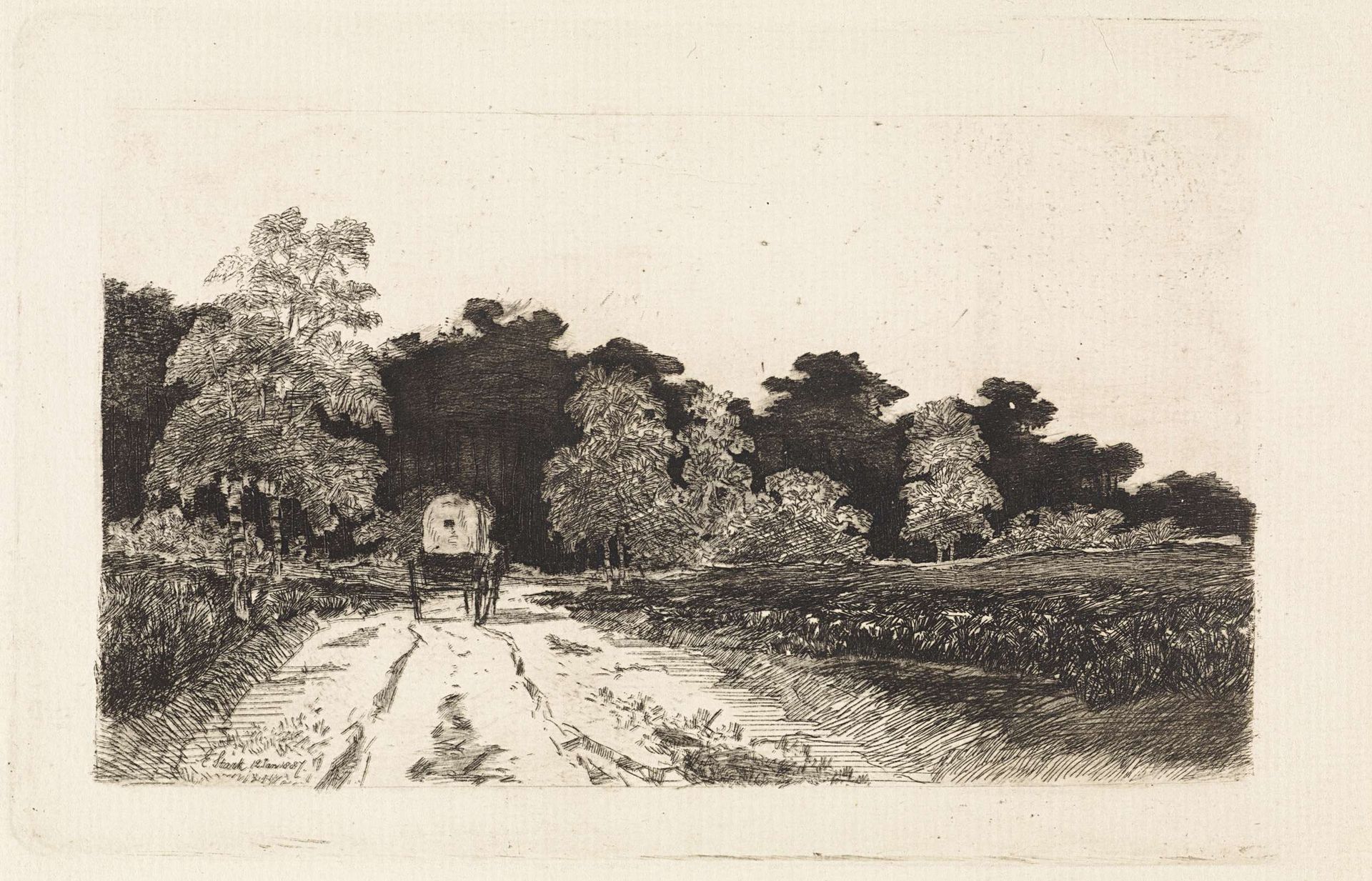 Huifkar op een weg te Driebergen by Elias Stark