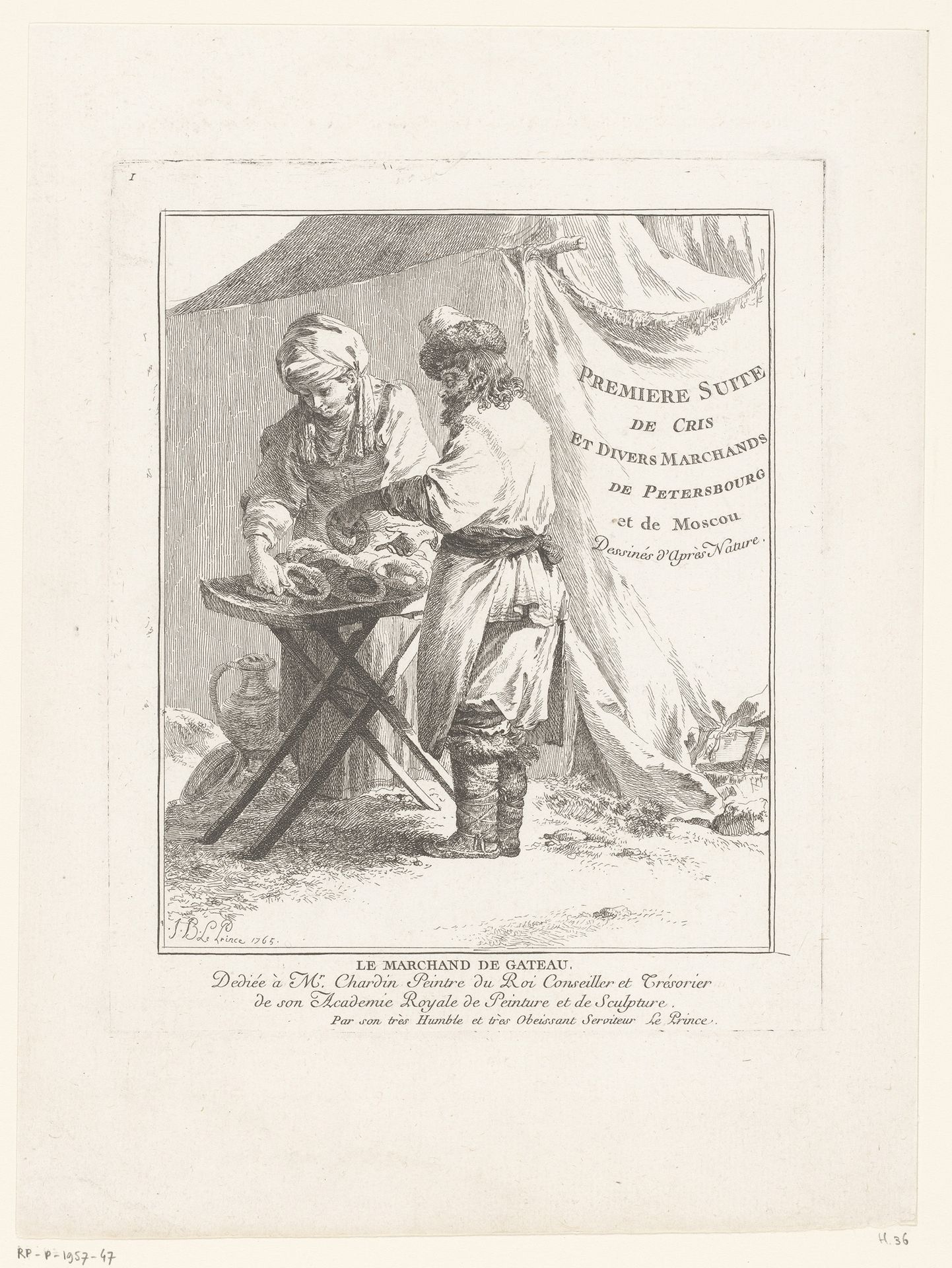 Titelprent met verkoper van gebak by Jean Baptist Leprince