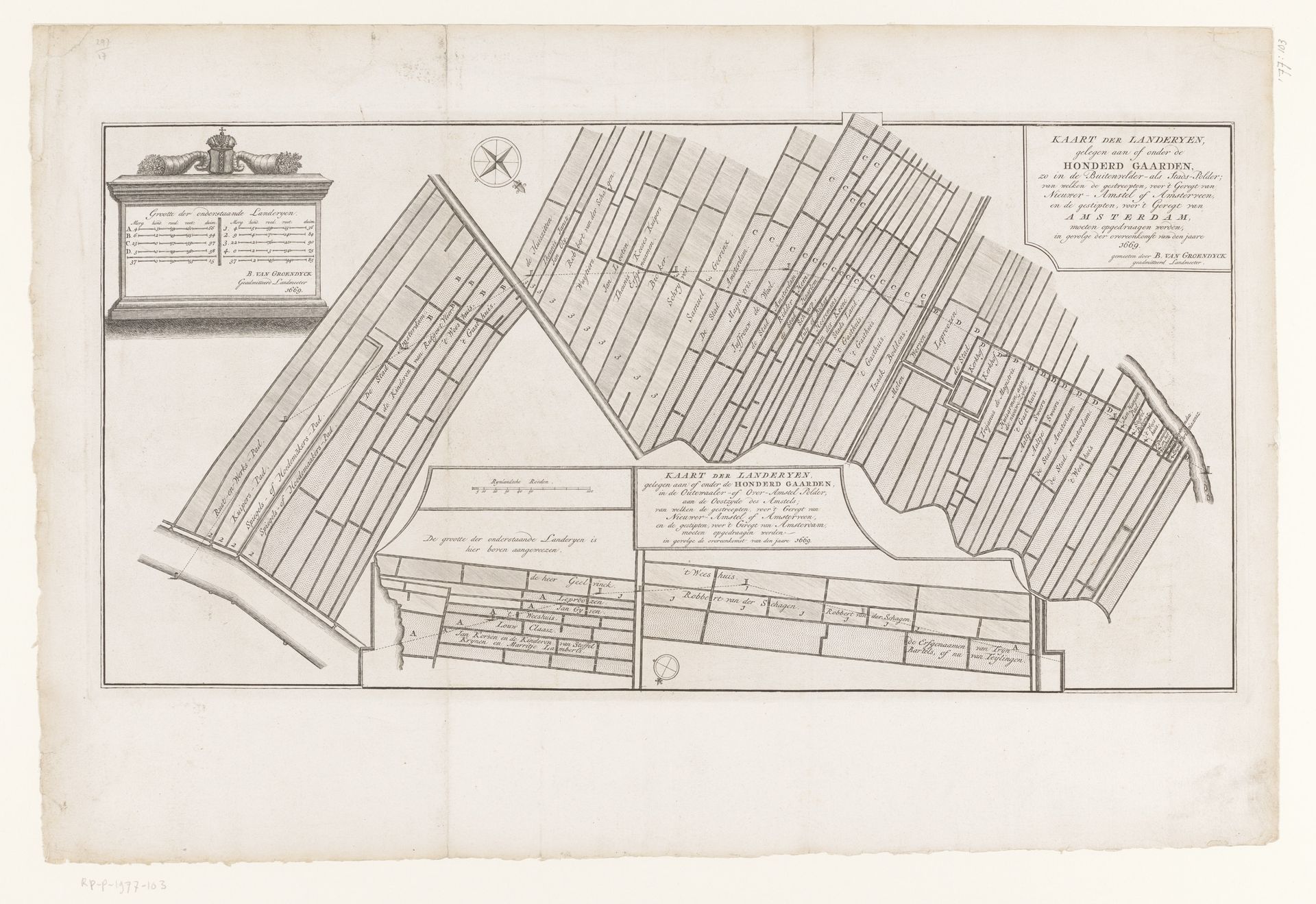 Kaart van de landerijen in Buitenveldert te Amsterdam by Anonymous