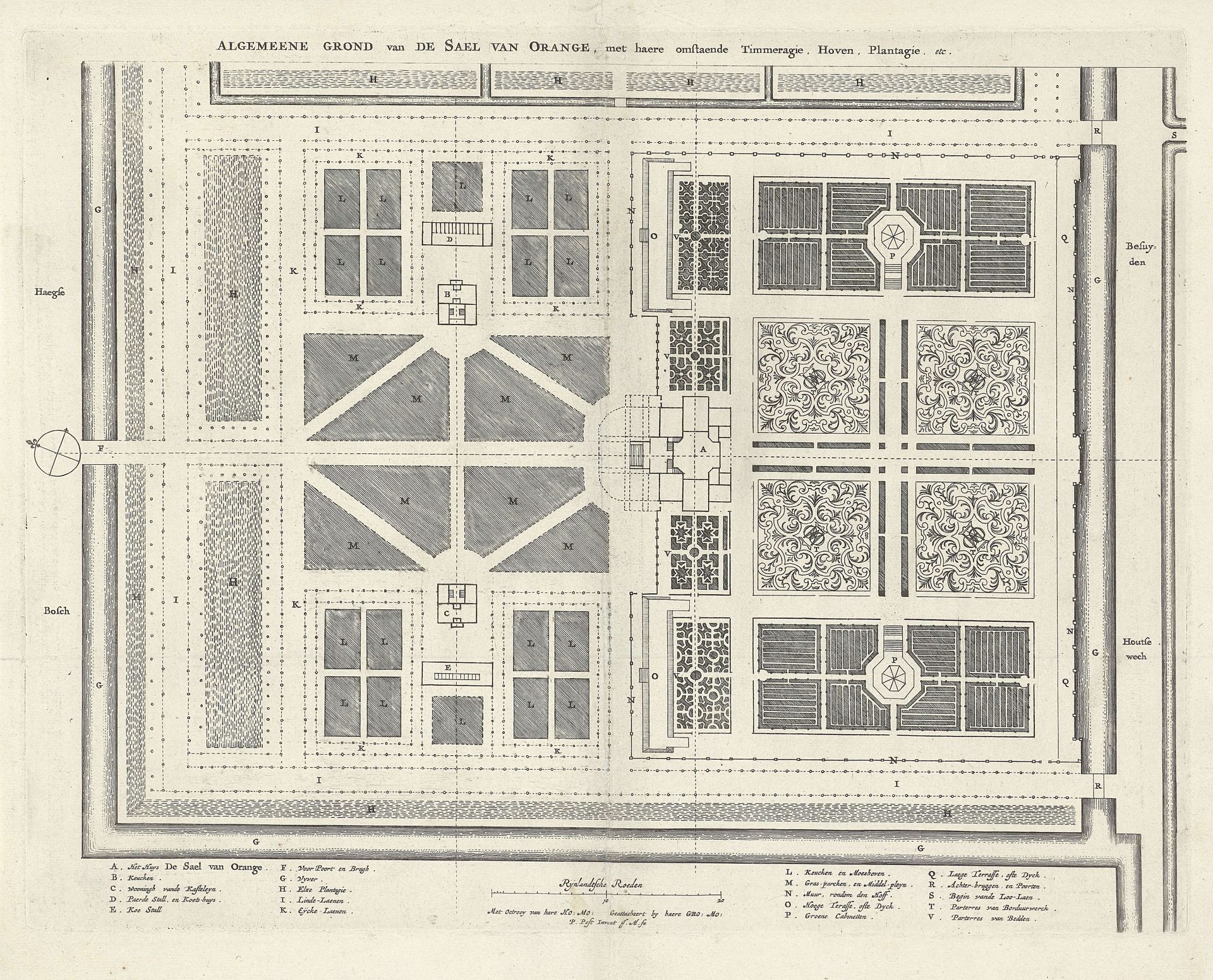 Plattegrond van Paleis Huis ten Bosch en het omliggende landgoed by Jan Matthysz.