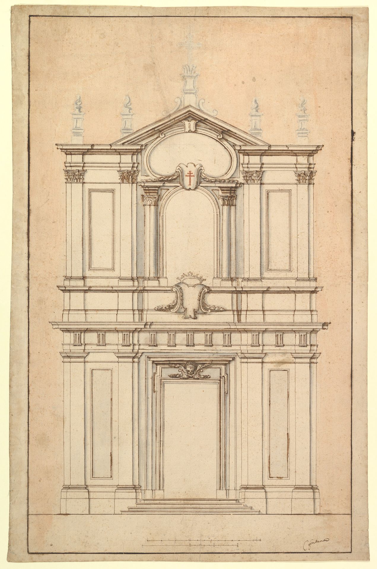 Design for the Façade of Santi Faustino e Giovita, Rome by Carlo Fontana