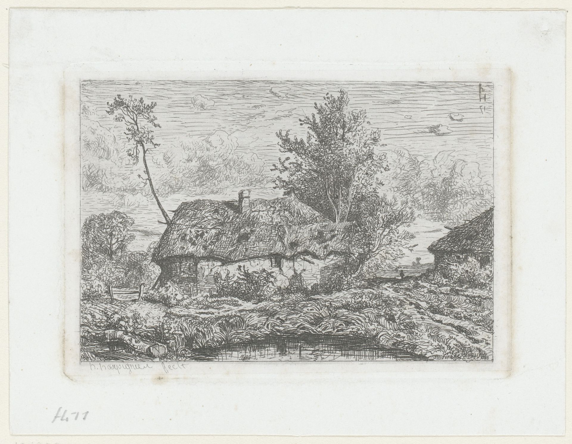 Gezicht op een huis aan een vijver by Henri-Joseph Harpignies