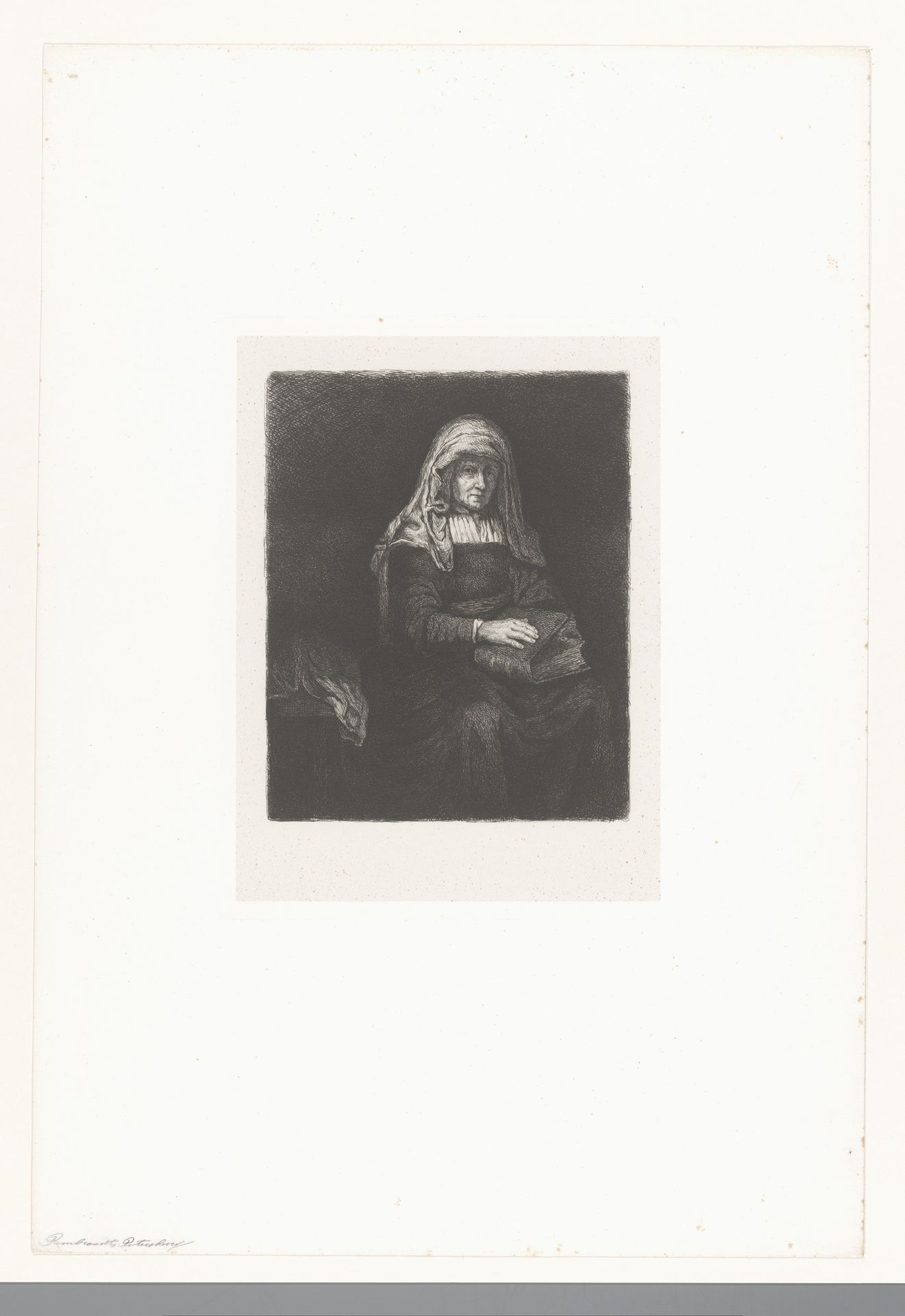Oude vrouw met boek op schoot by Nikolay Semyonovich Mosolov