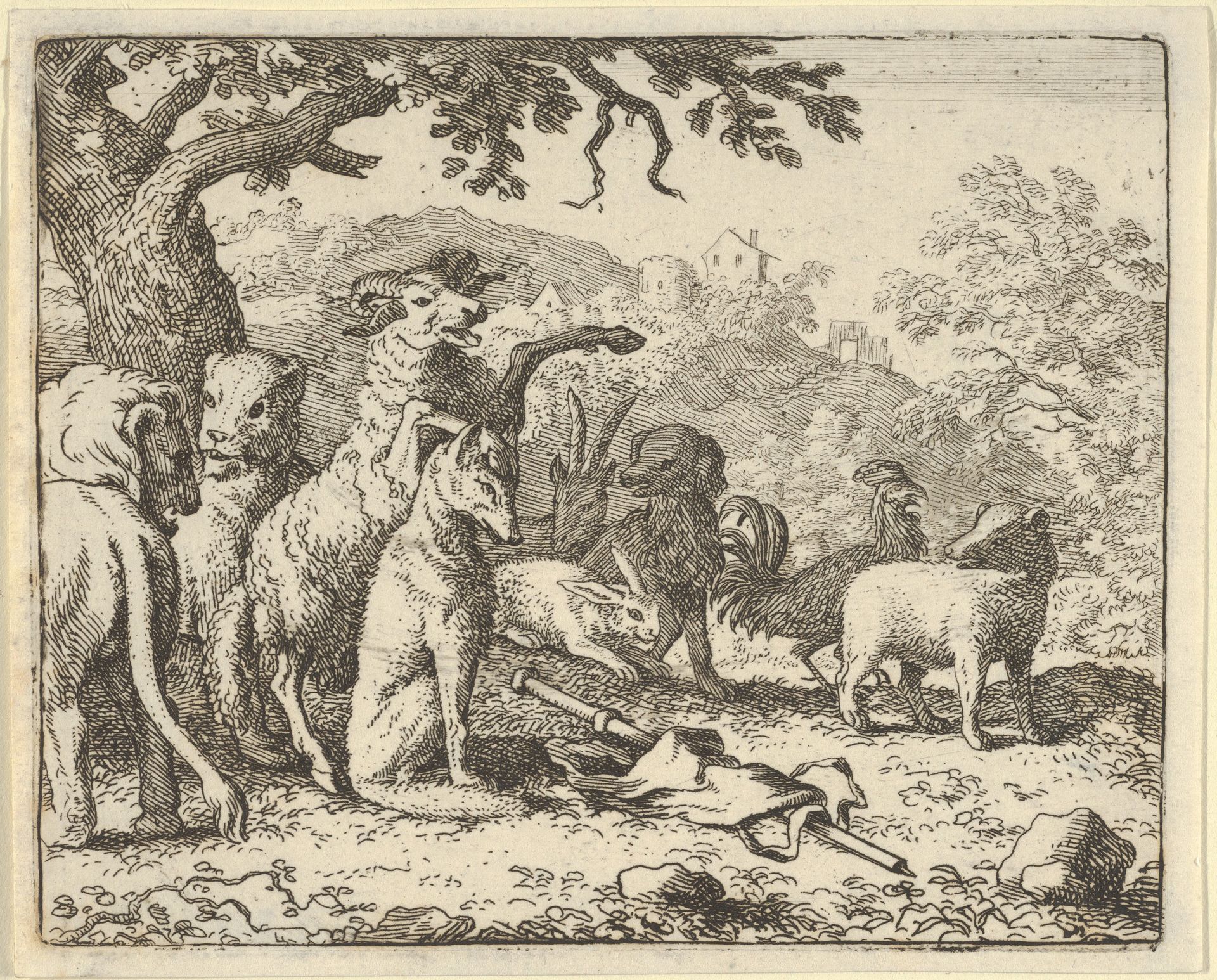 The Ram, Chapelain of the Lion, Gives the Benediction to Renard before His Depature for Rome from Hendrick van Alcmar's Renard The Fox by Allart van Everdingen