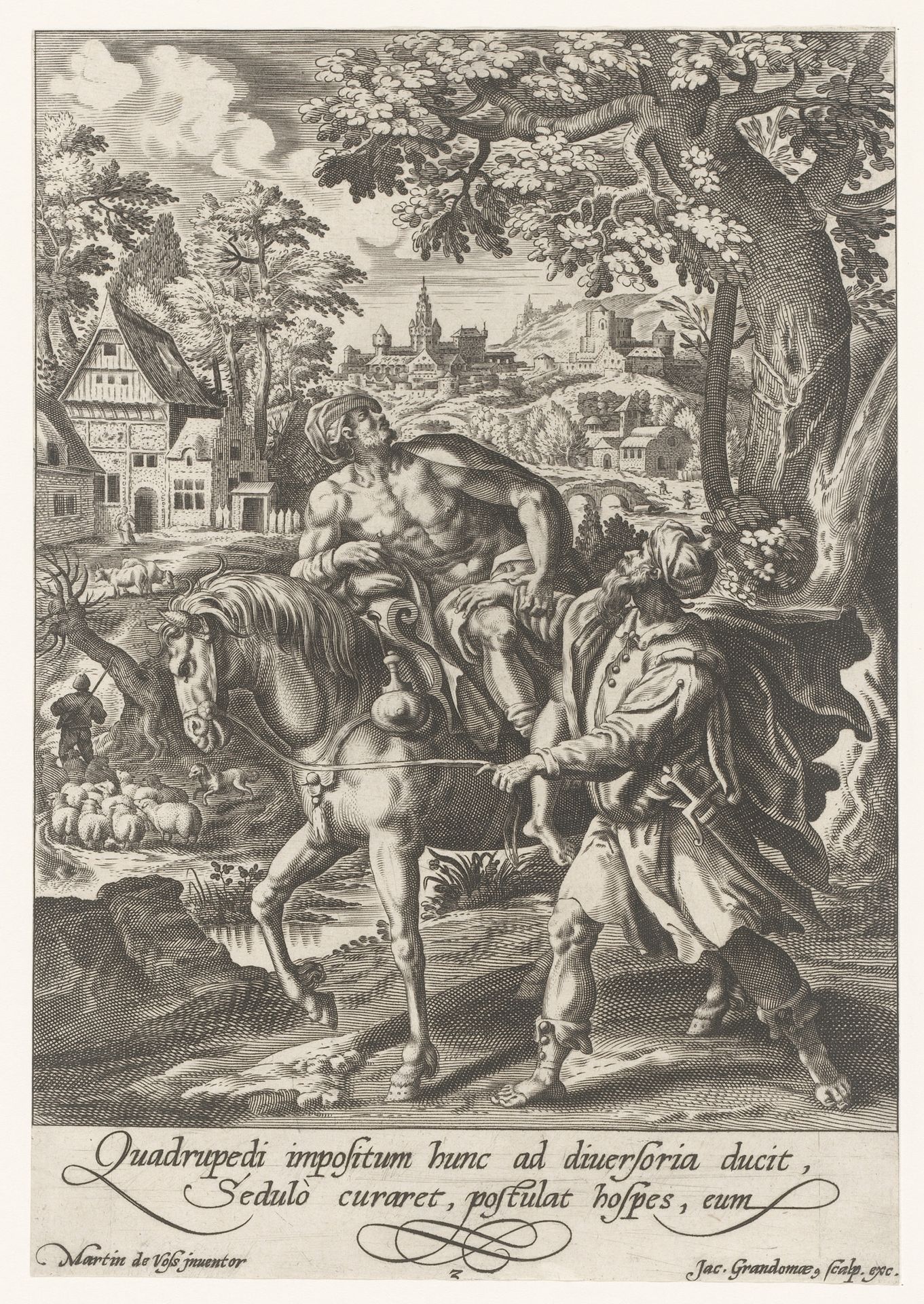 Samaritaan brengt de gewonde man naar een herberg by Jacques Granthomme