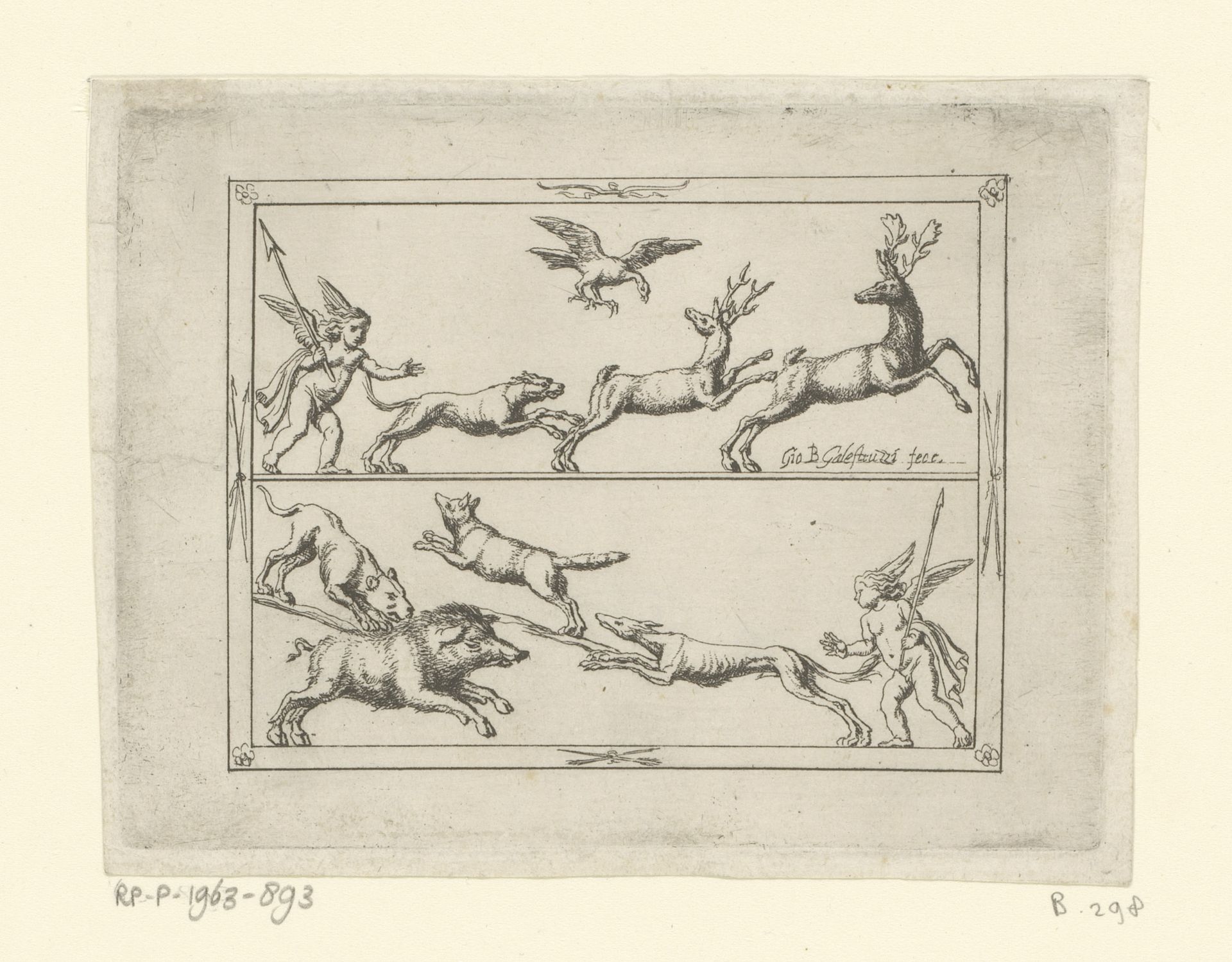 Putti op jacht by Giovanni Battista Galestruzzi