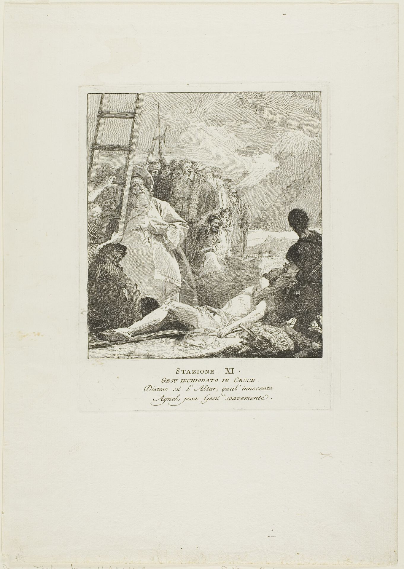Christ is Nailed to the Cross, plate eleven from Stations of the Cross by Giovanni Domenico Tiepolo