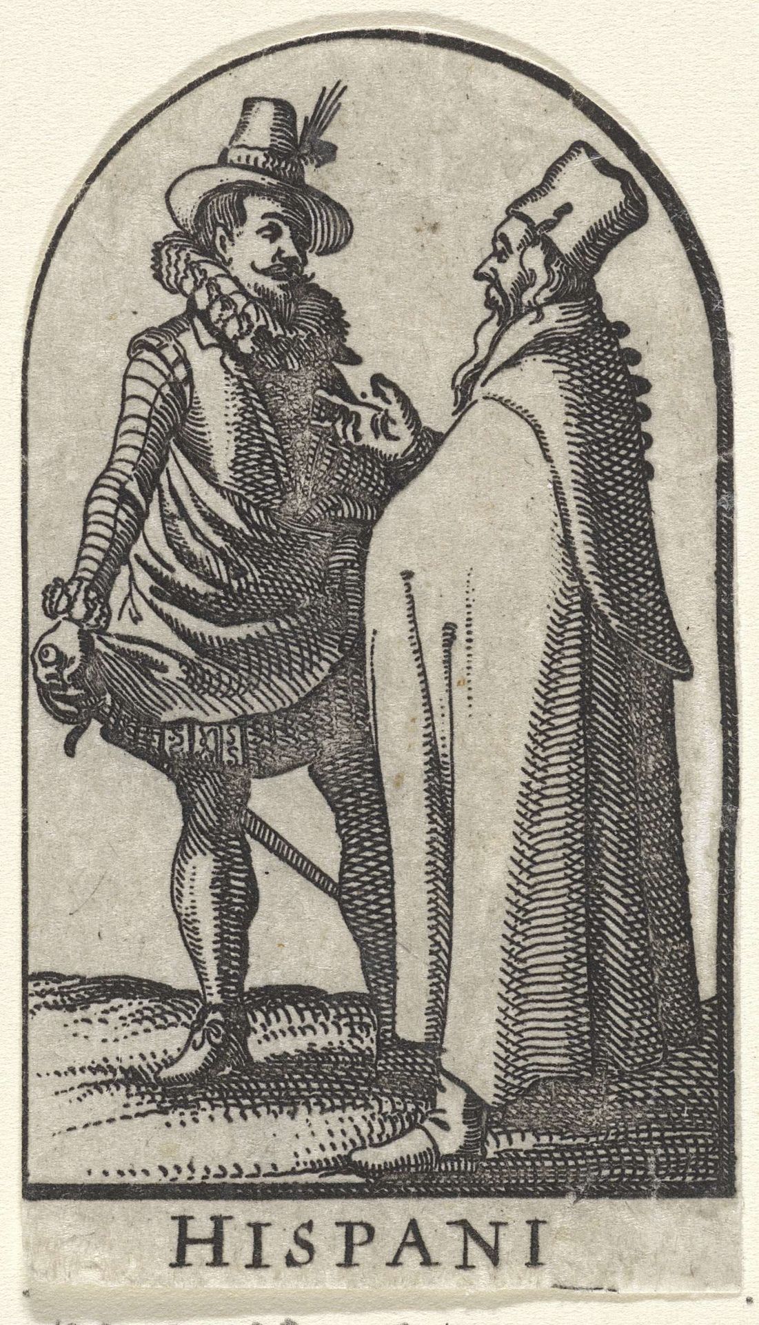 Gesprek tussen een man en een geestelijke by Claes Jansz. Visscher