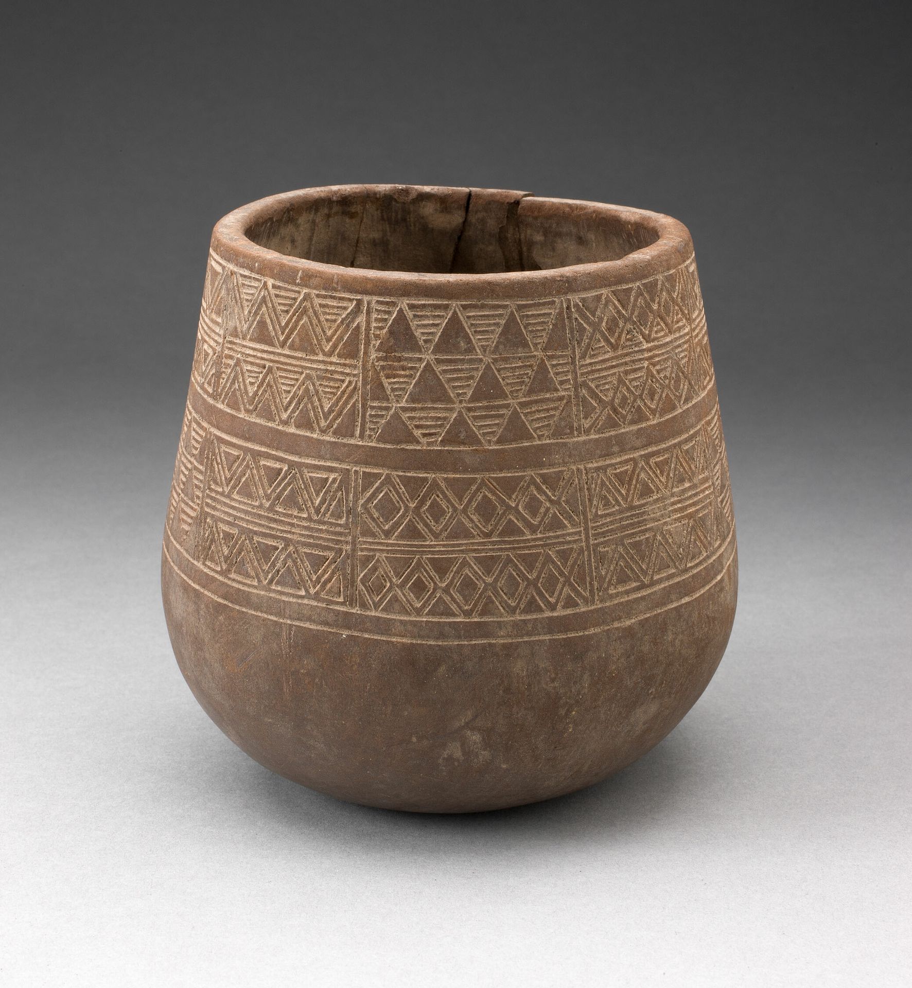 Vessel Incised with Panels of Textile-like Motifs by Inca