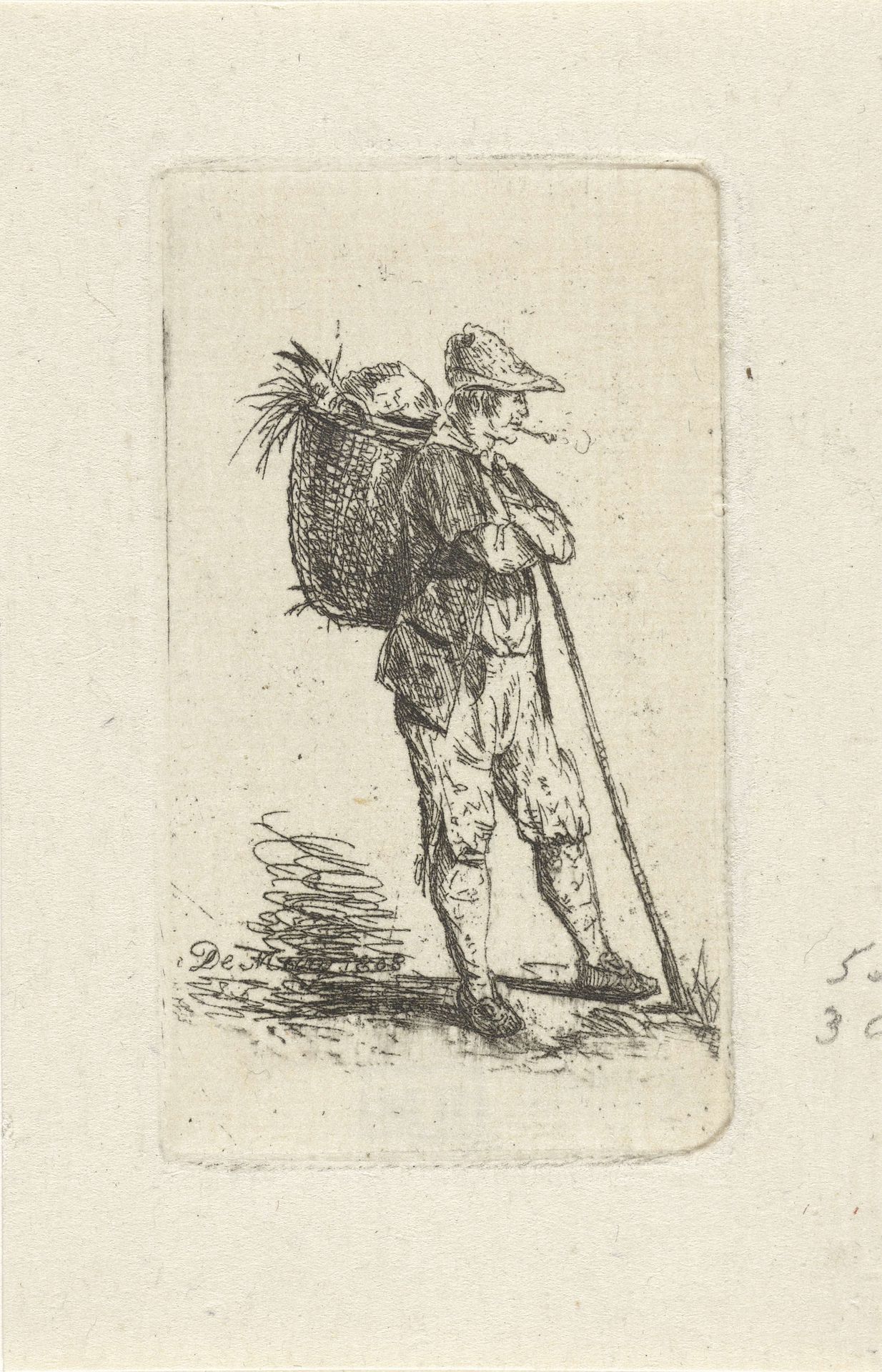 Rokende man met mand en stok by Anthonie Willem Hendrik Nolthenius de Man