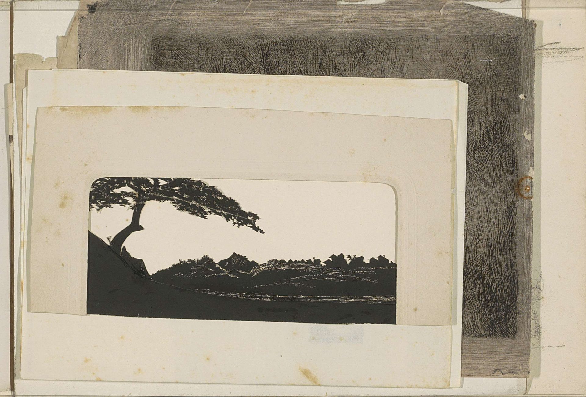 Heuvellandschap met huizen en een boom by Bramine Hubrecht