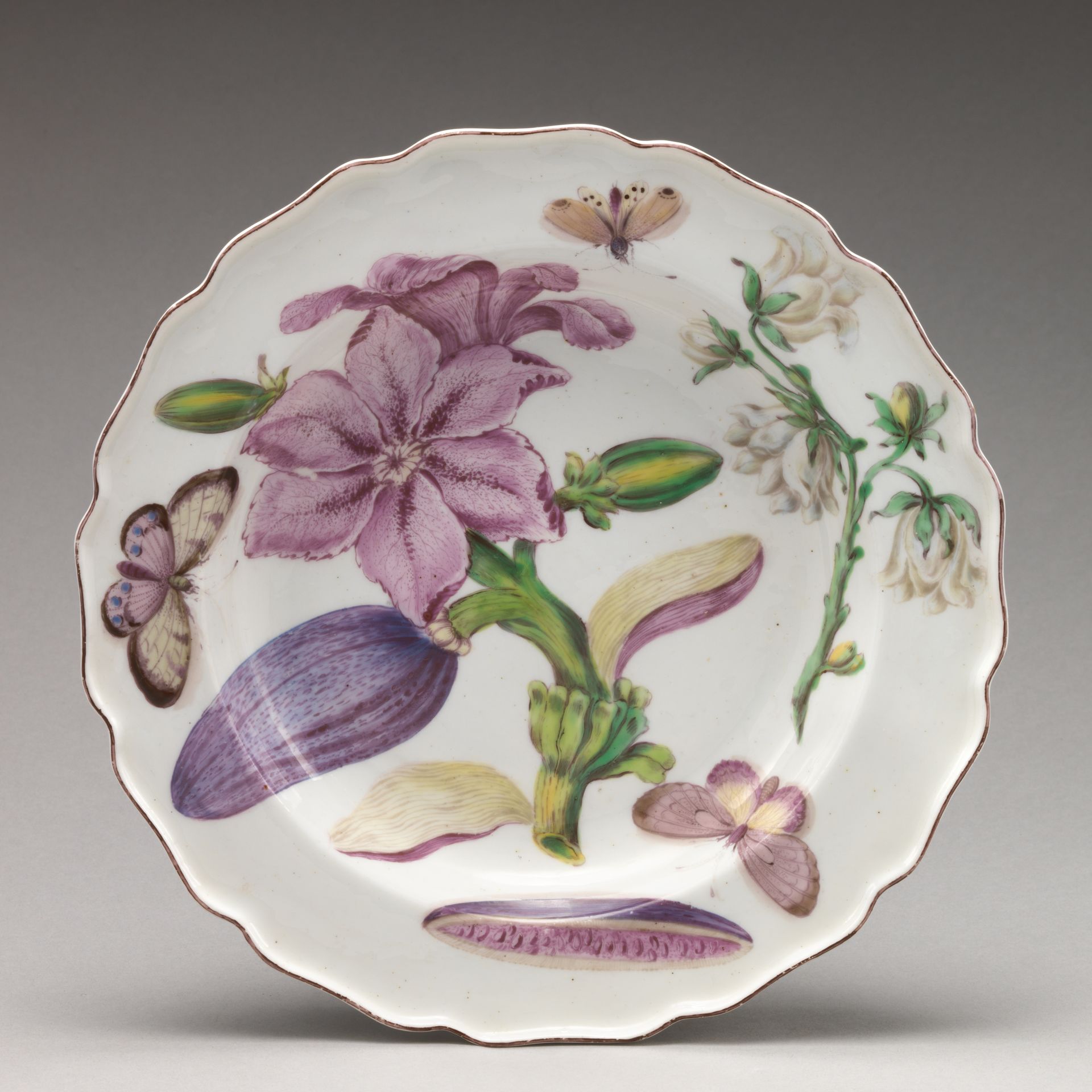 Botanical plate with a flowering eggplant by Chelsea Porcelain Manufactory
