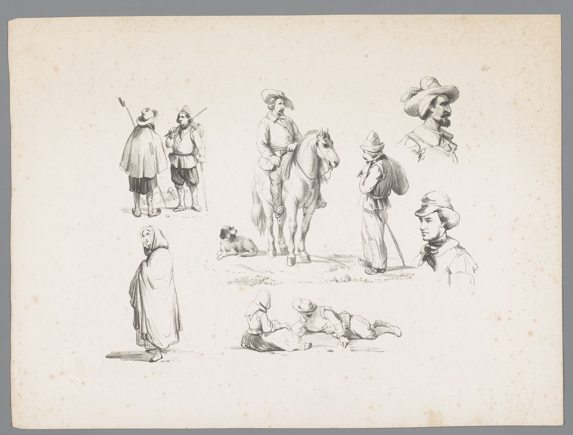 Zes figuurstudies met onder andere twee herders en een ruiter by Paulus Lauters