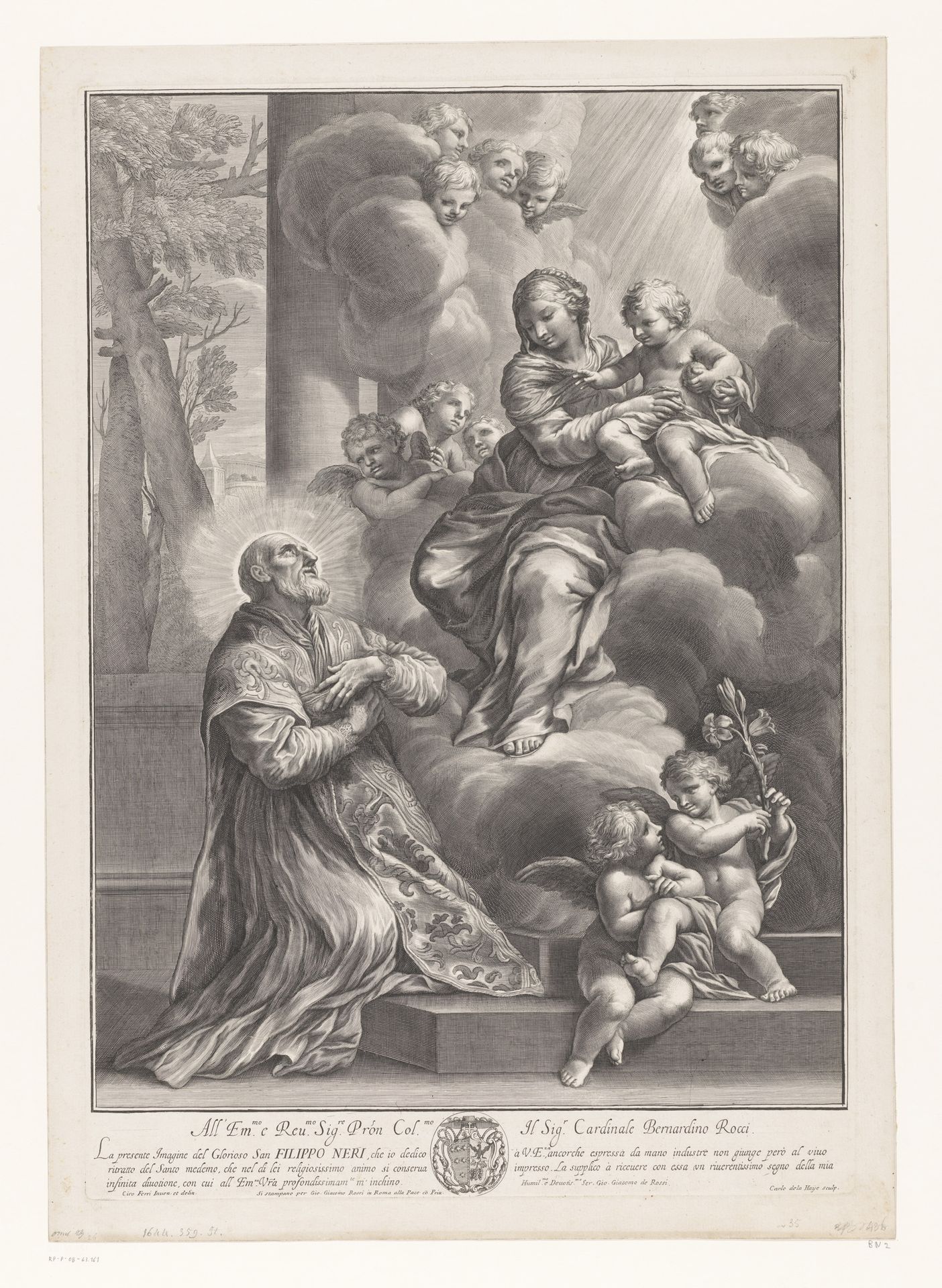 Filippo Neri in aanbidding voor Maria en Kind by Charles de La Haye