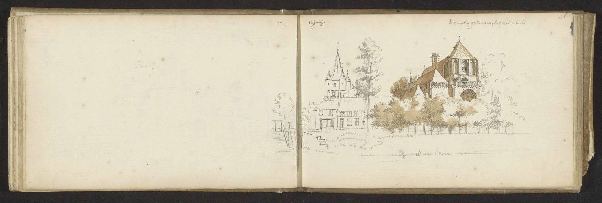 Nijmeegsepoort en kerk te Kranenburg in Duitsland by Abraham de (II) Haen