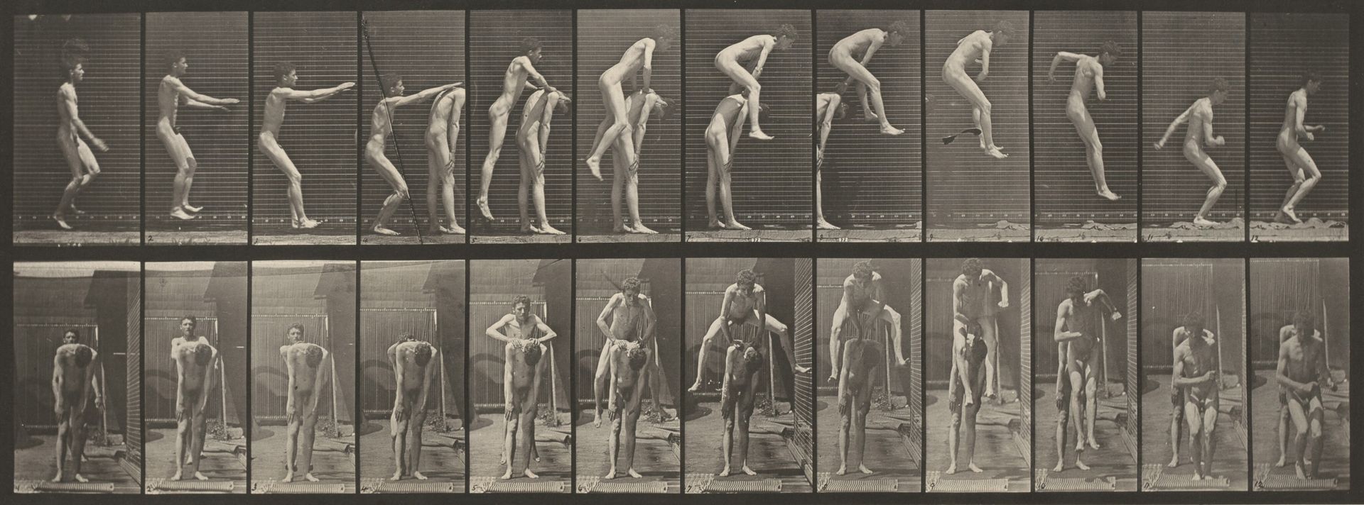 Plate Number 166. Jumping over a man's back (leapfrog) by Eadweard Muybridge