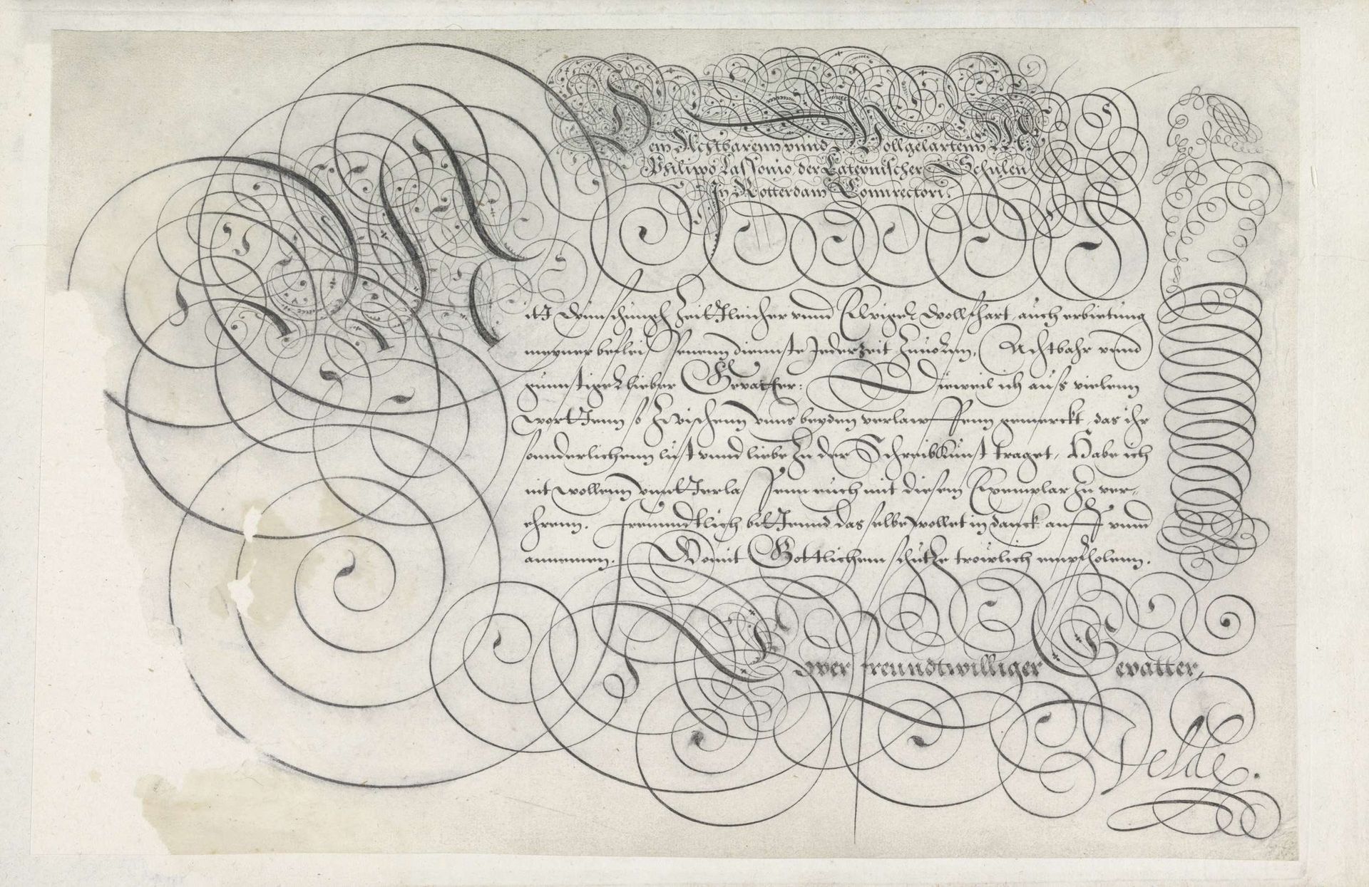 Ontwerp van een schrijfvoorbeeld: Den achtbarem unnd volgelartem (...) by Jan van de Velde I