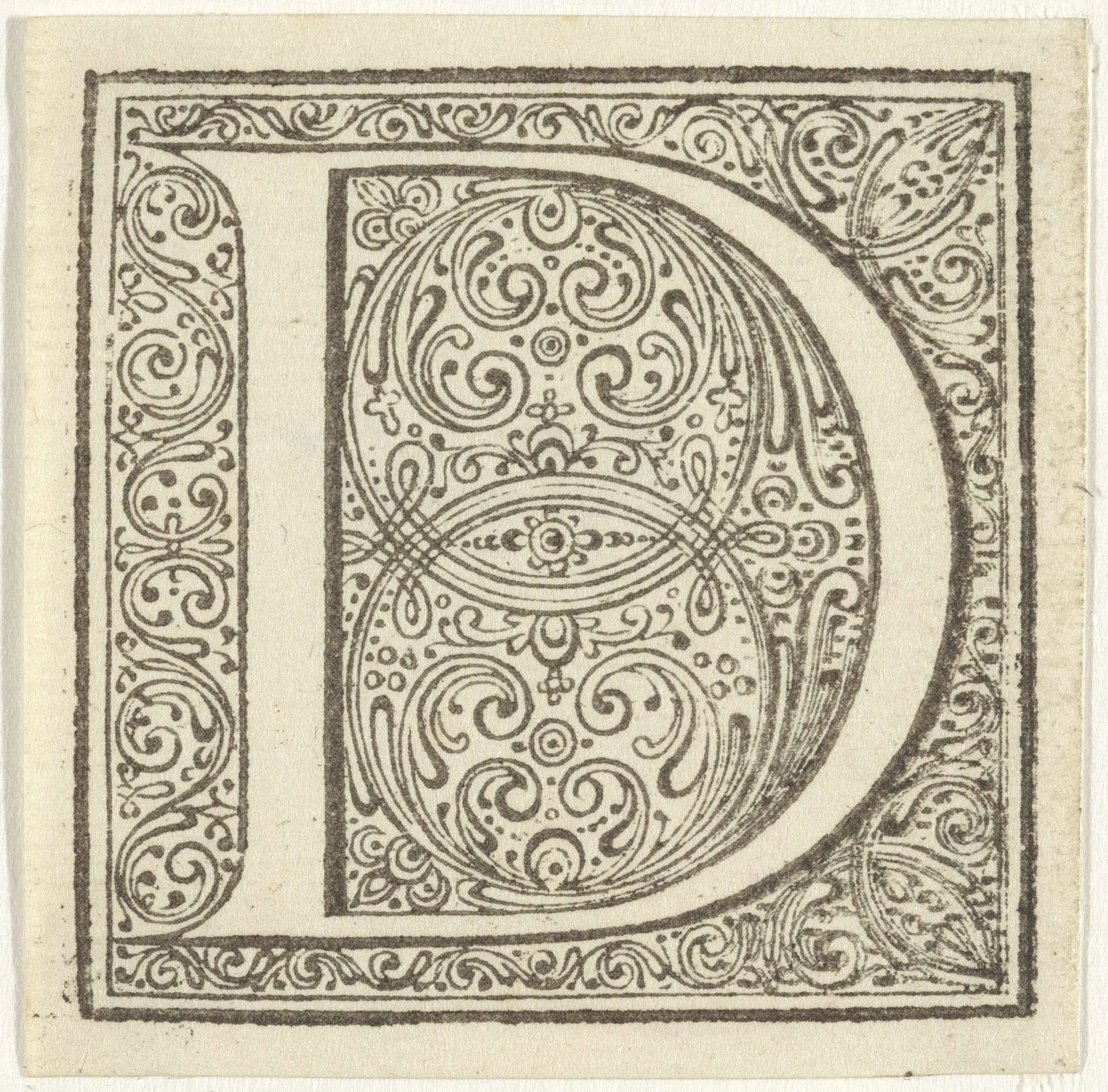 Letter D in een geornamenteerde omlijsting by Anonymous