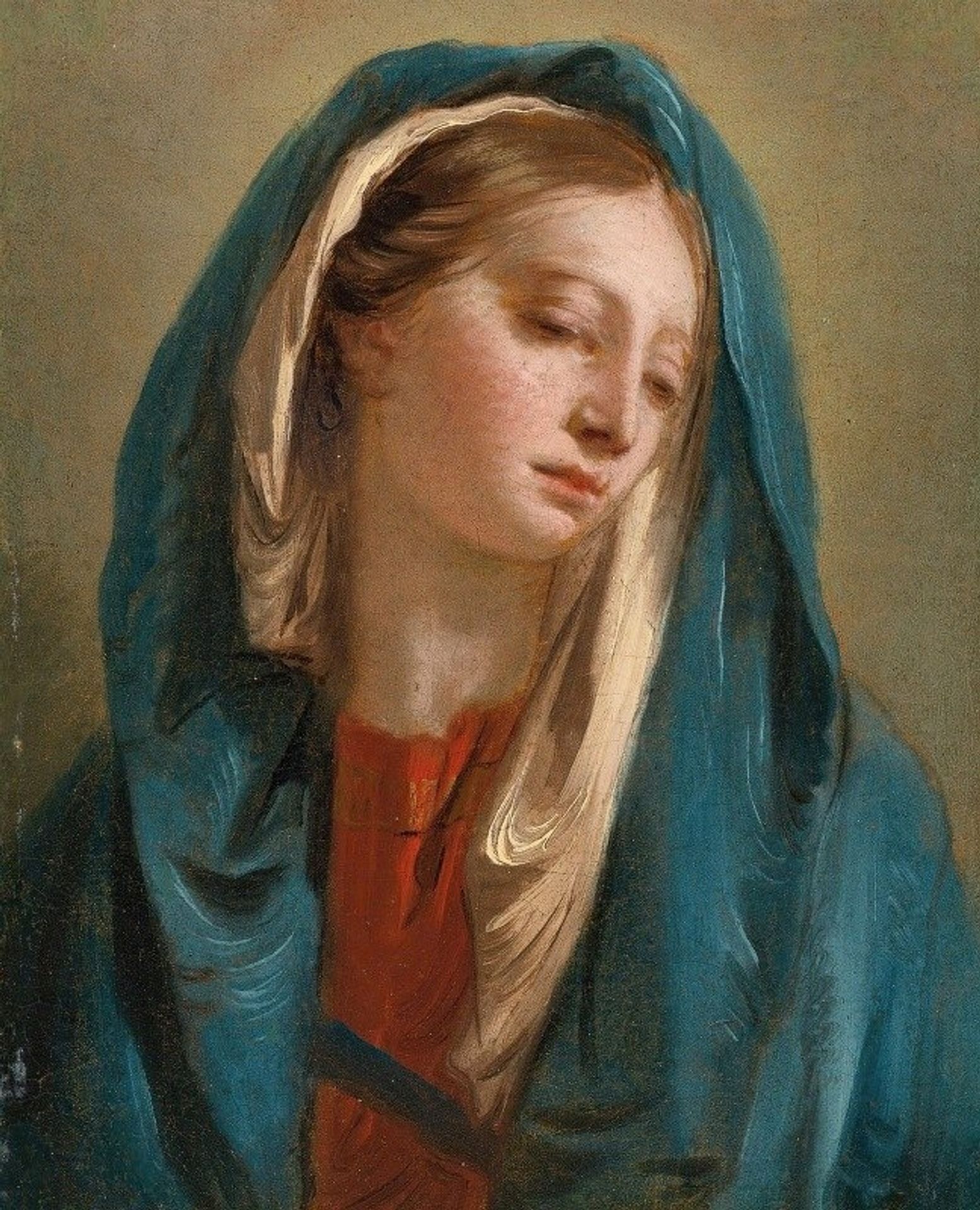 The Madonna Facing Front And Wearing A Blue Cloak by Giovanni Battista Tiepolo