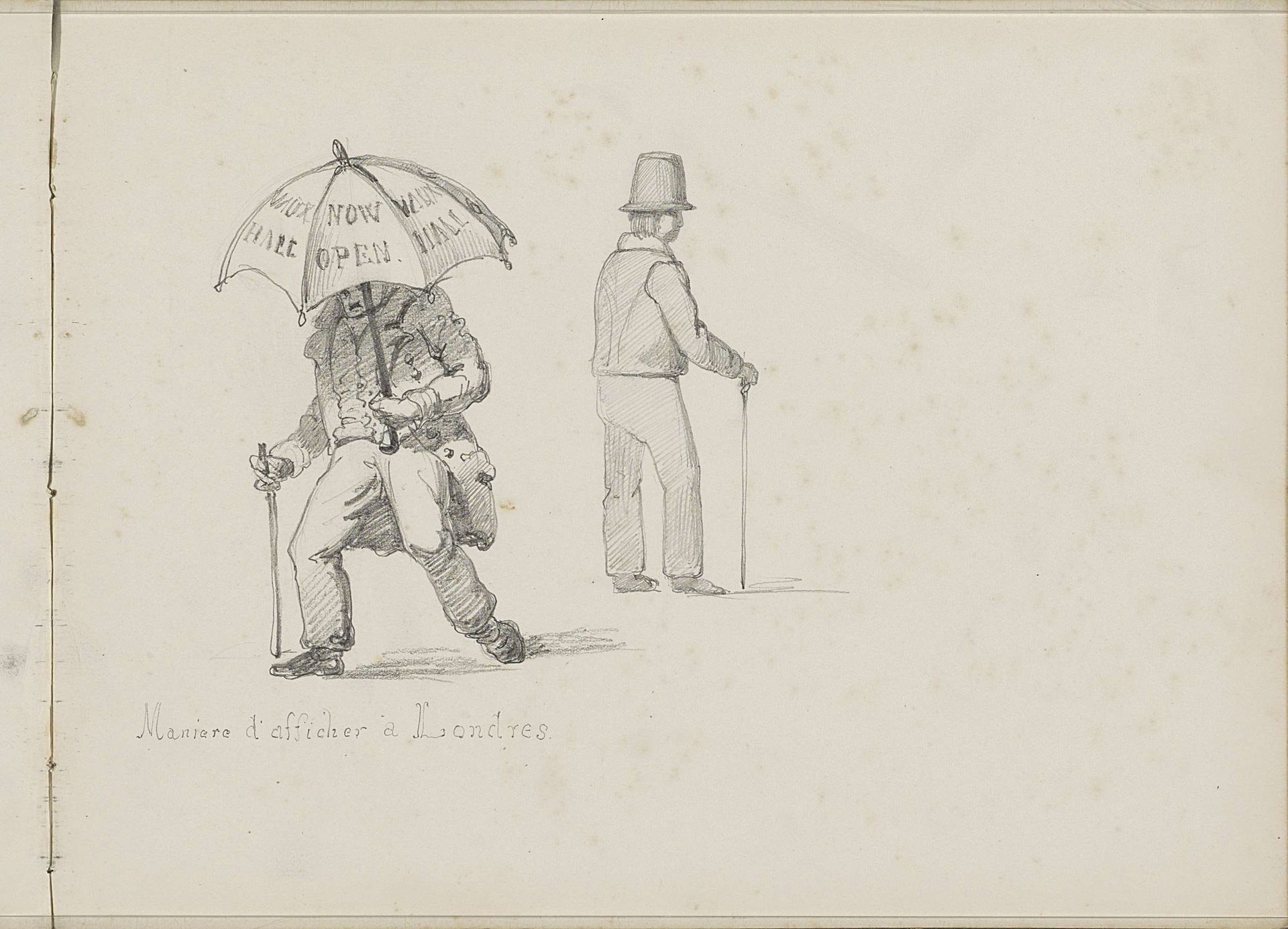 Man met paraplu met advertenties te Londen by Gerrit Postma