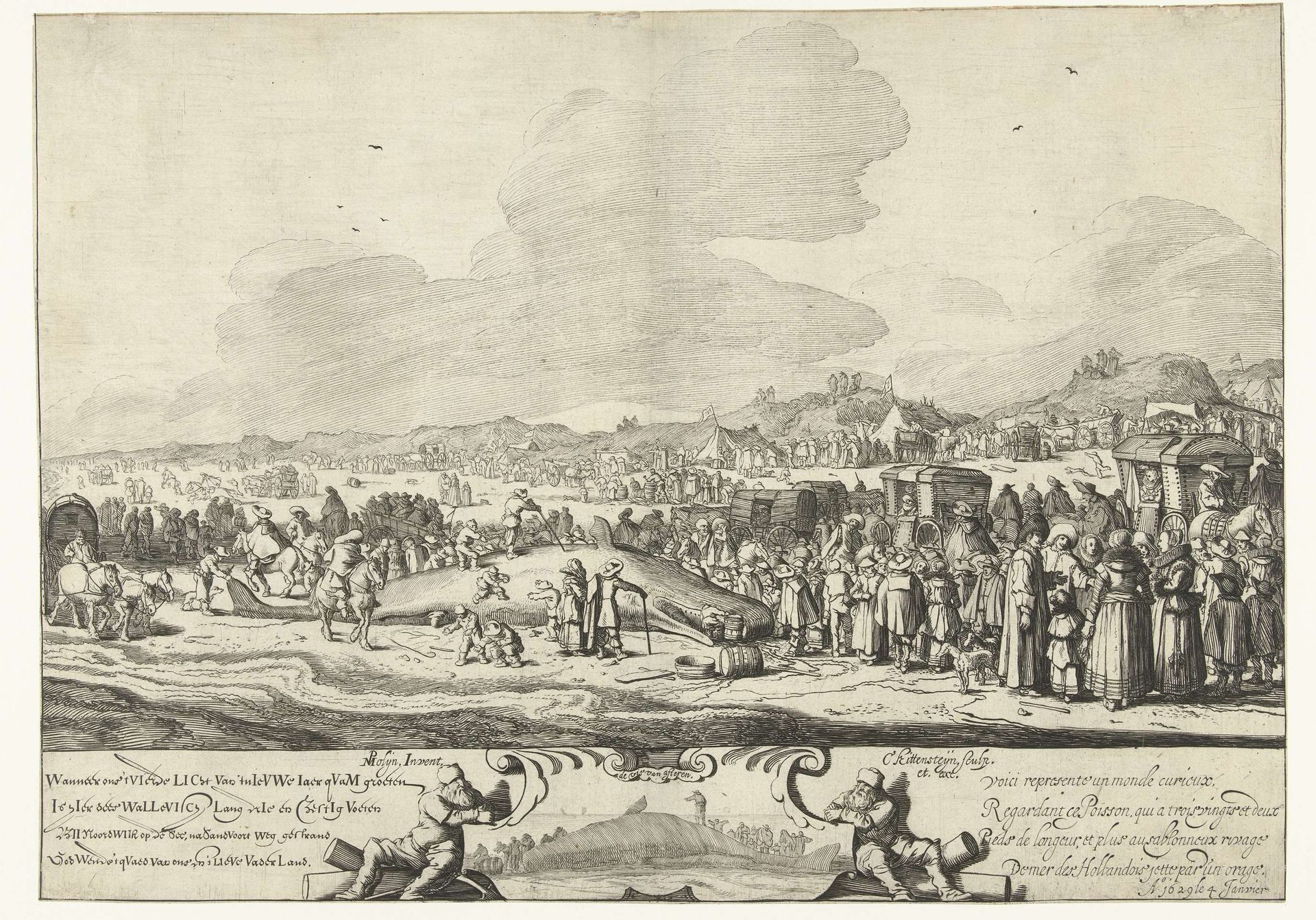 De Walvis gestrand tussen Noordwijk en Zandvoort, 1629 by Cornelis van Kittensteyn