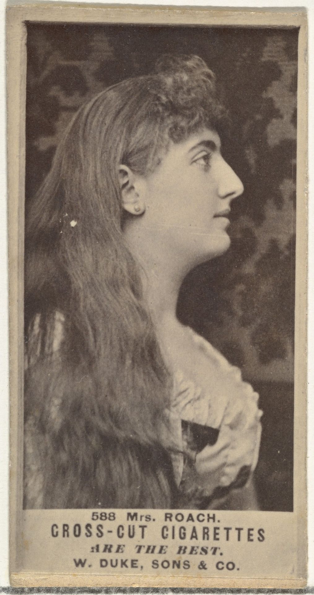 Card Number 588, Mrs. Roach, from the Actors and Actresses series (N145-3) issued by Duke Sons & Co. to promote Cross Cut Cigarettes by W. Duke, Sons & Co.