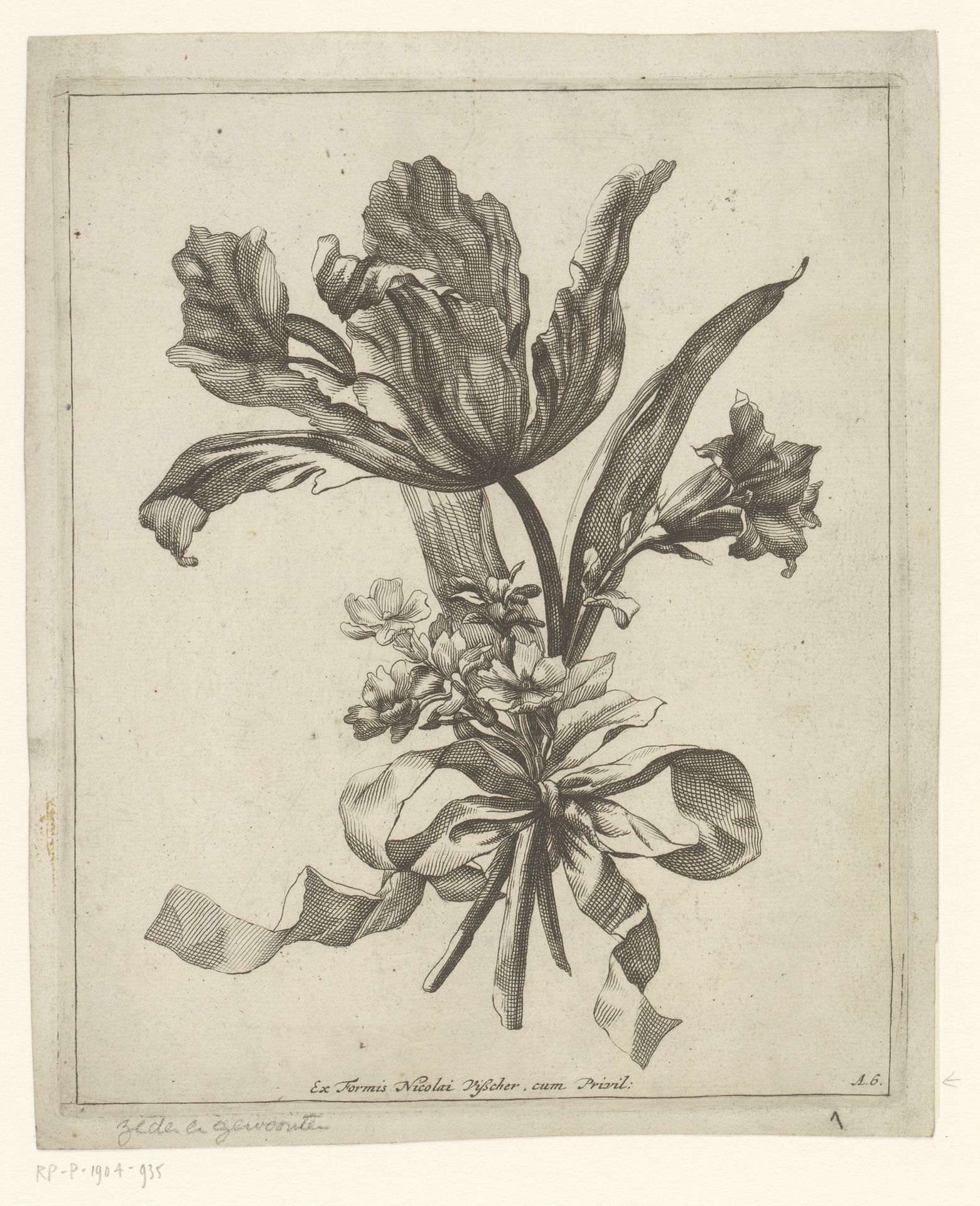 Tulp, boterbloemen en lelie in boeket by Anonymous