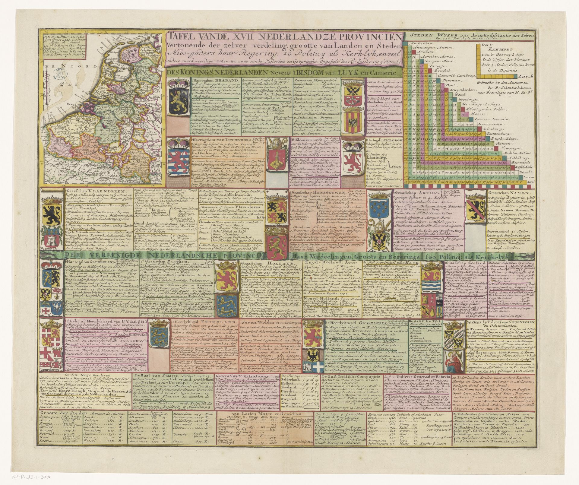 Kaart van de Zeventien Provinciën met uitleg by Caspar Specht