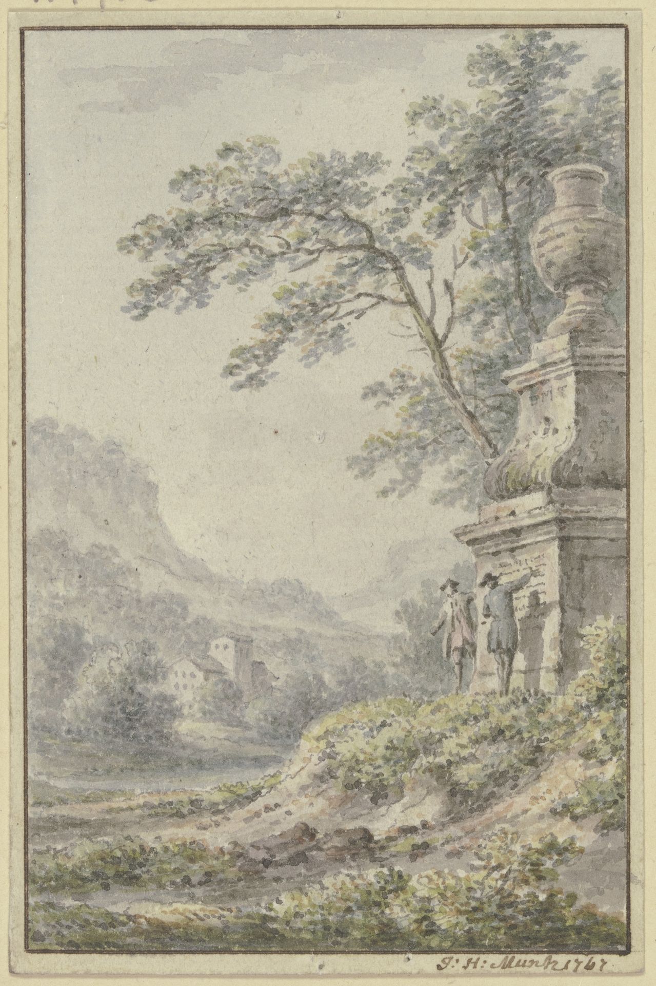 Tallandschaft mit einem Gehöft by Johann Heinrich Müntz