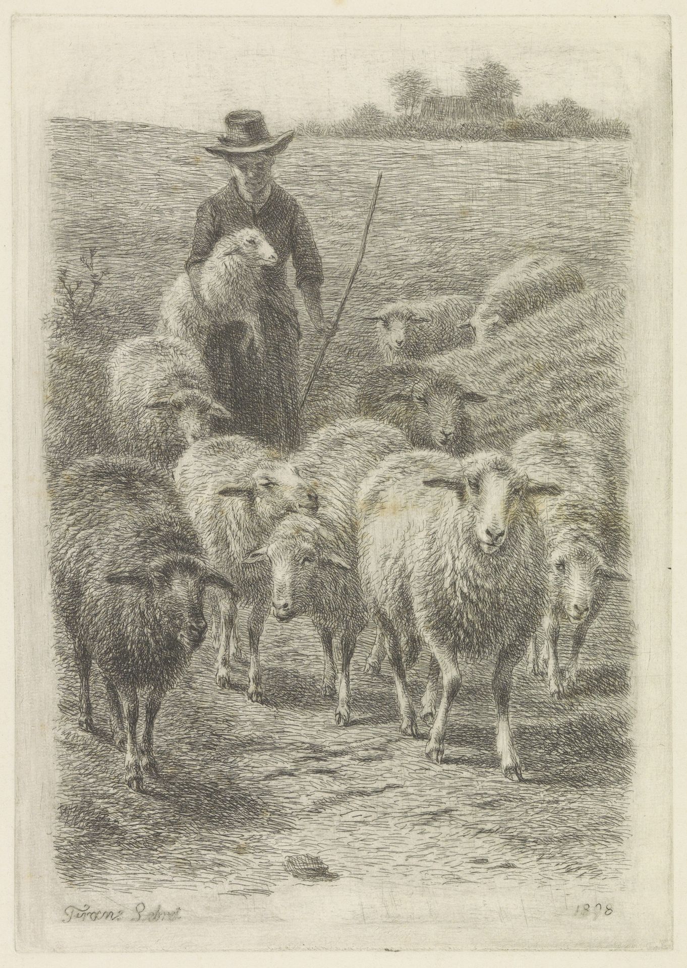 Schaapherder met zijn kudde by Frans Lebret