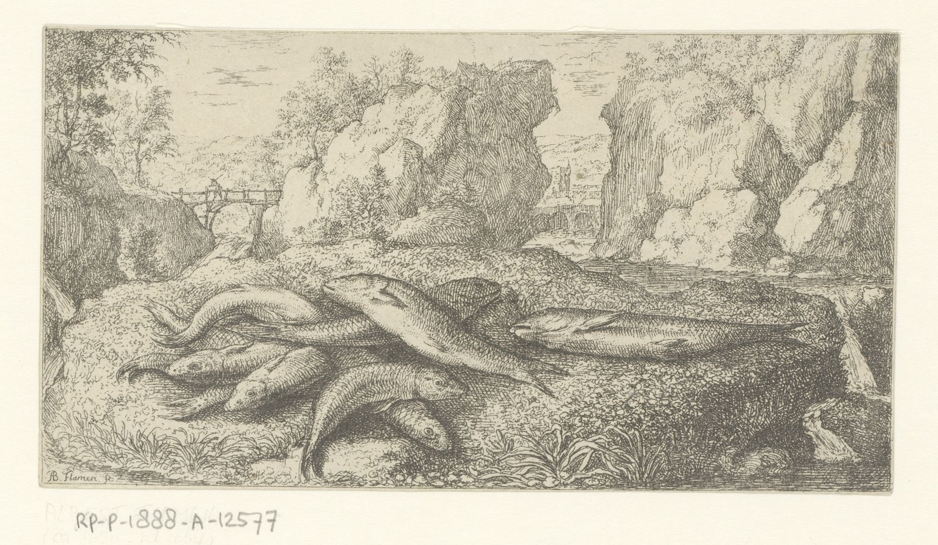 Grondels op een rivieroever by Albert Flamen