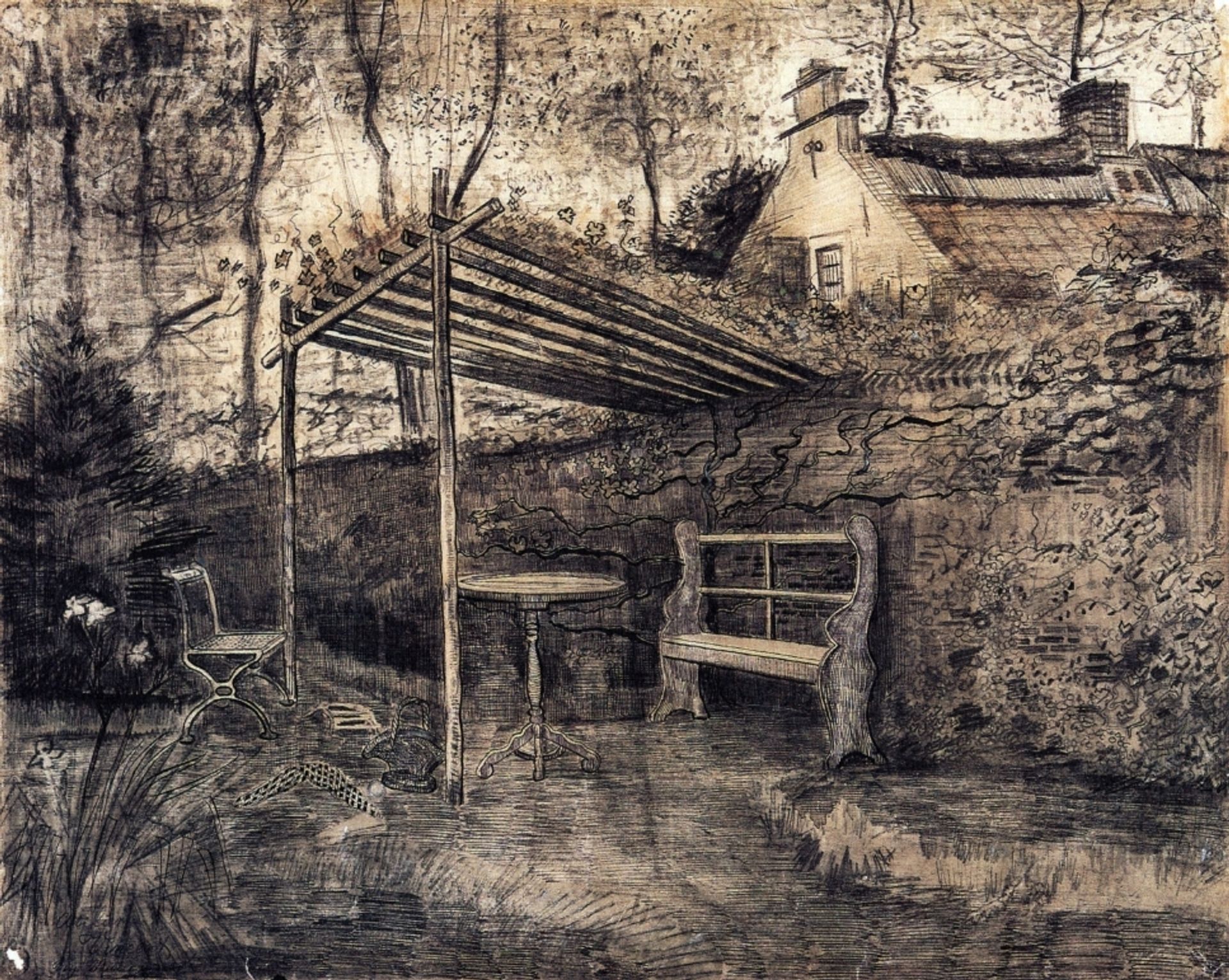 The Garden of the Parsonage with Arbor by Vincent van Gogh