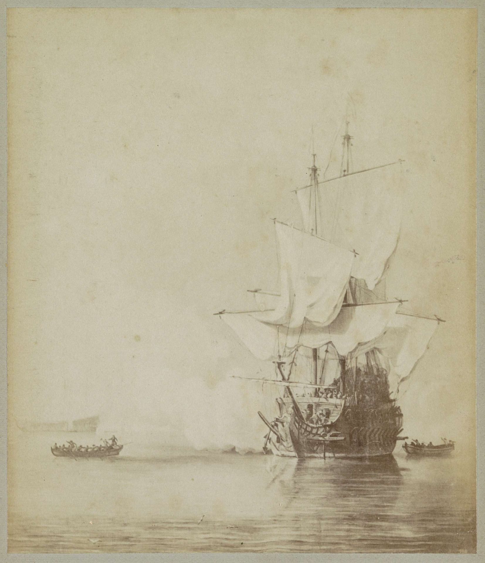 Fotoreproductie van het schilderij 'Het kanonschot' door Willem van de Velde (II) by Johan Marinus Schalekamp