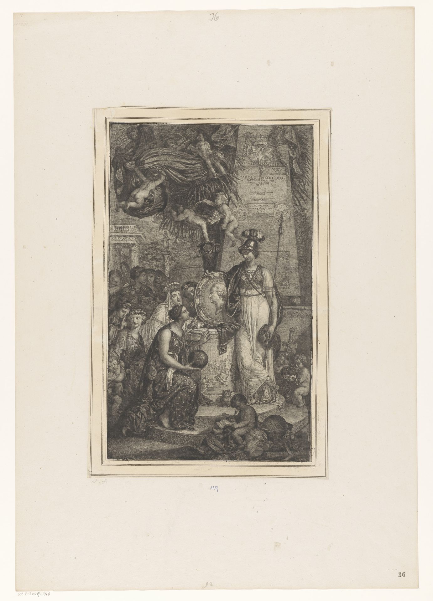 Kunsten en wetenschappen betuigen eer aan Karel Theodoor, Hertog van Beieren by Joseph Fratrel
