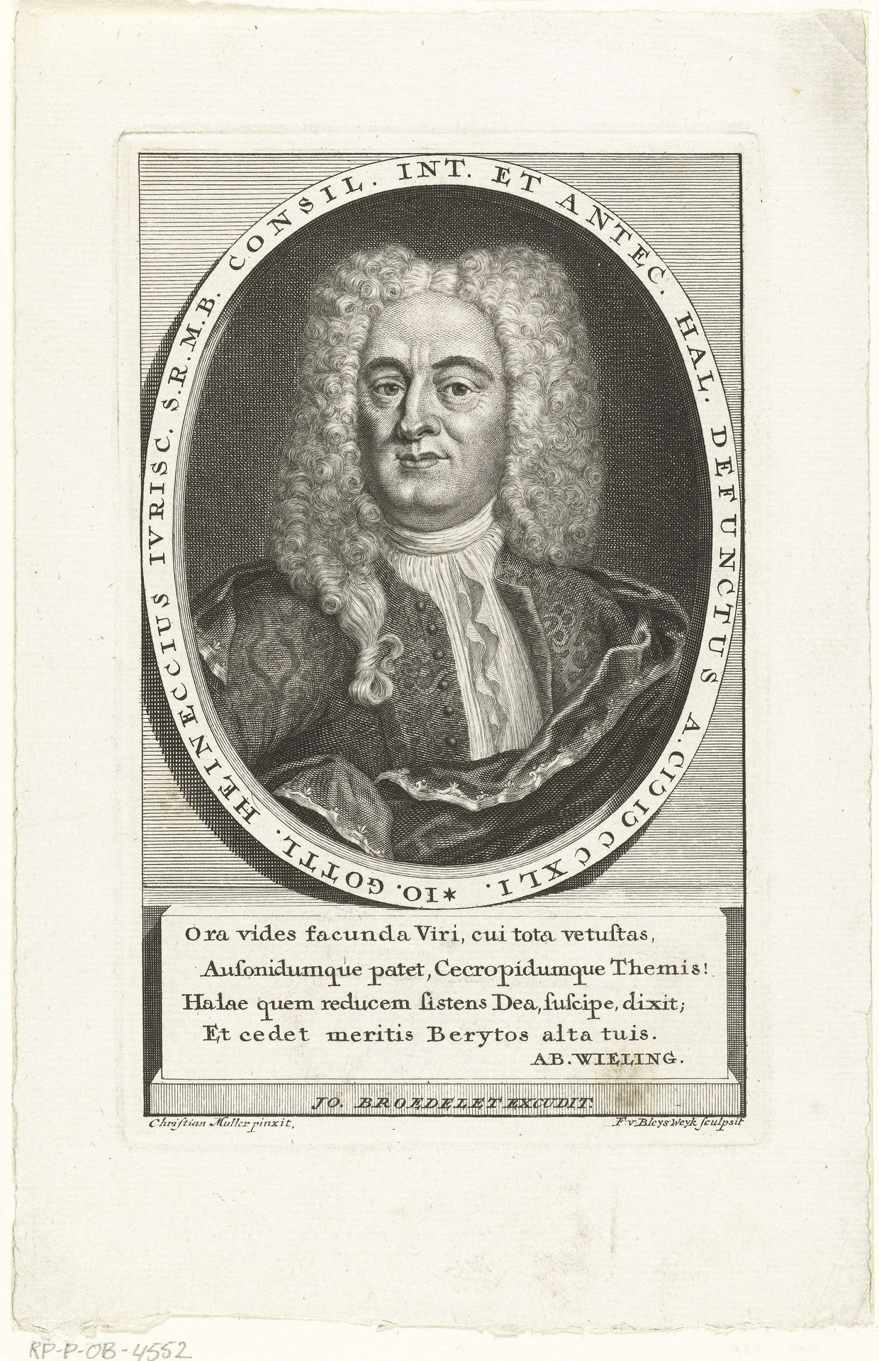 Portret van jurist Johann Gottlieb Heineccius by François van Bleyswijck