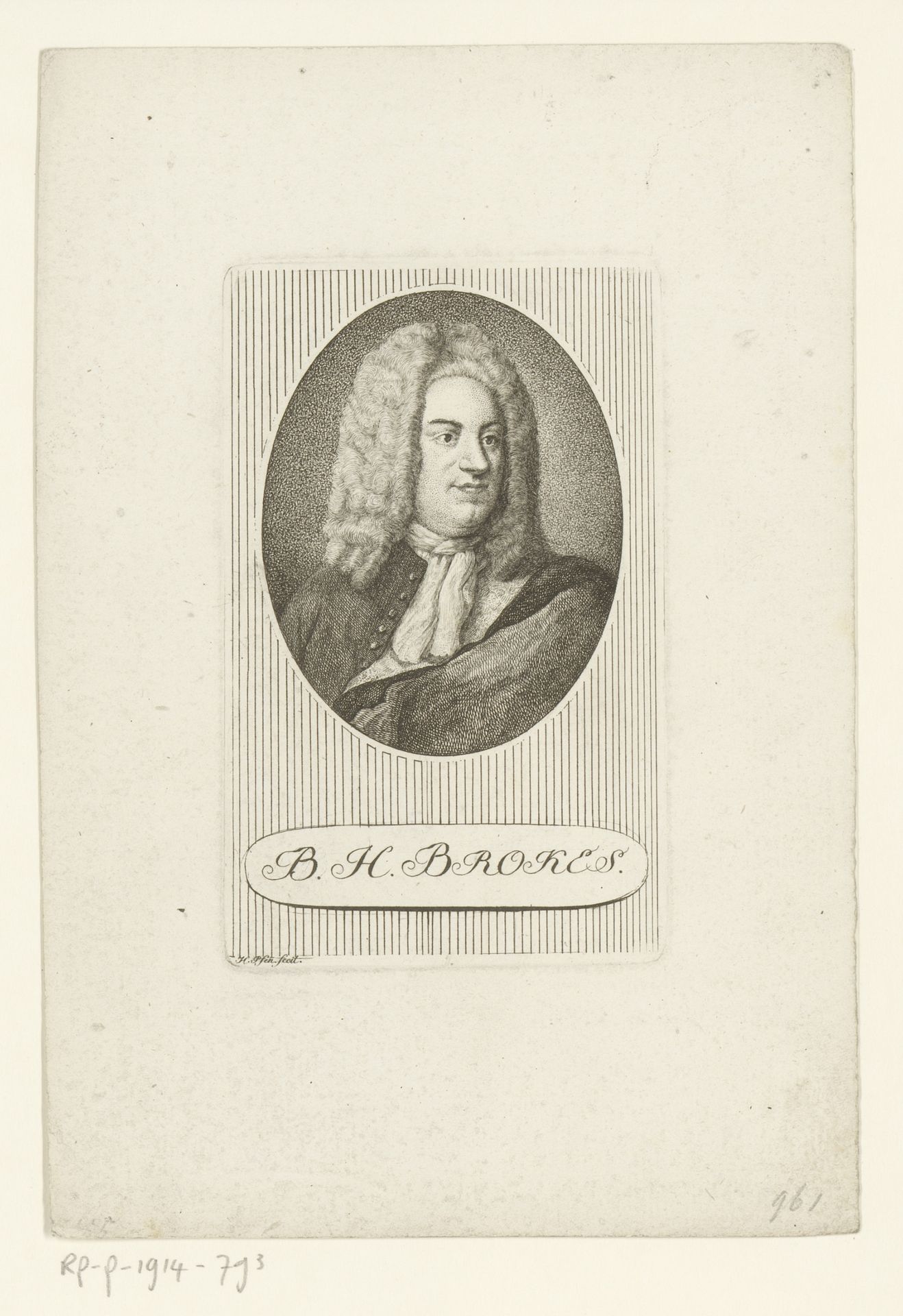 Portret van Barthold Hinrich Brockes by Heinrich Pfenninger