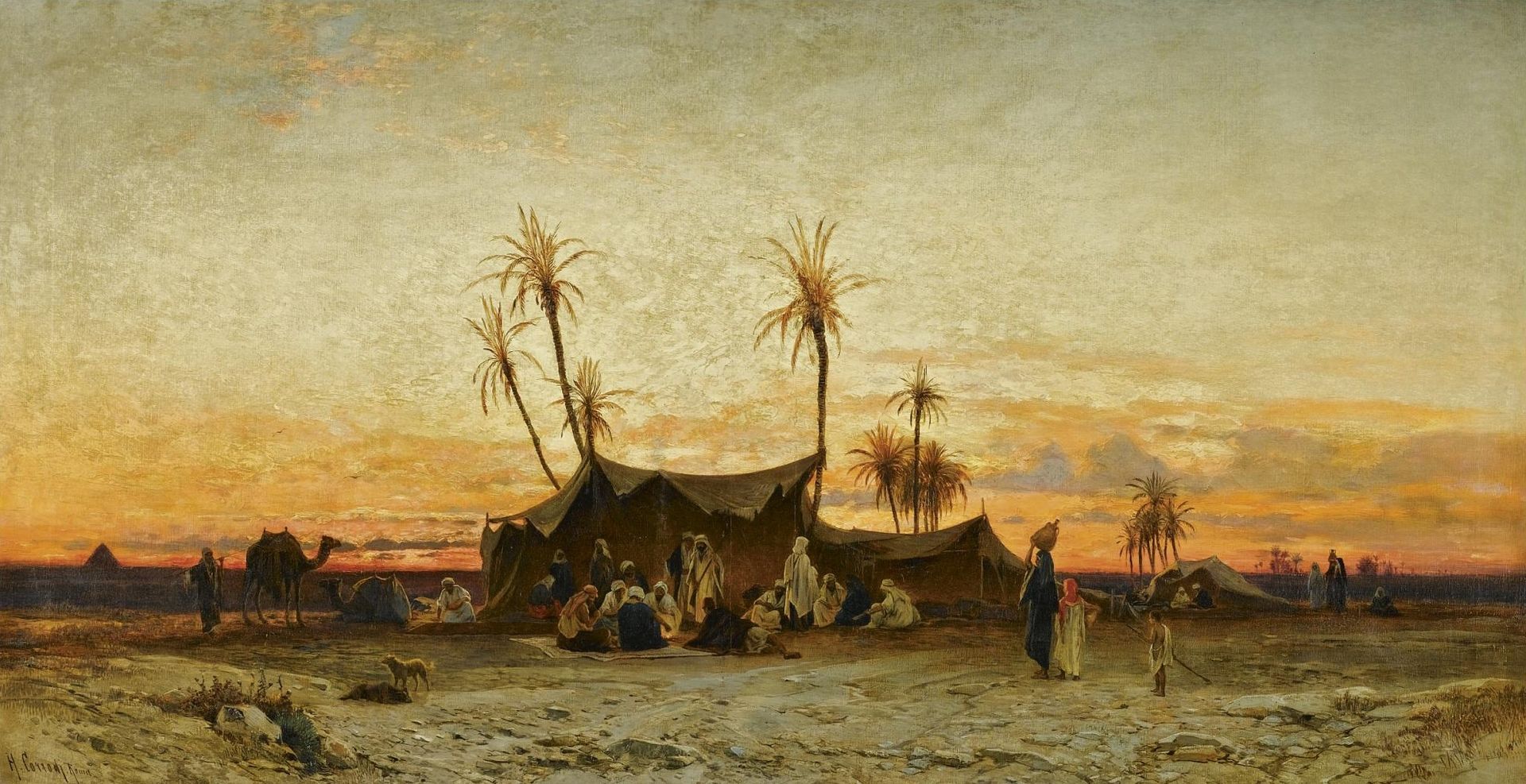 An Arab Encampment at Sunset by Hermann David Salomon Corrodi