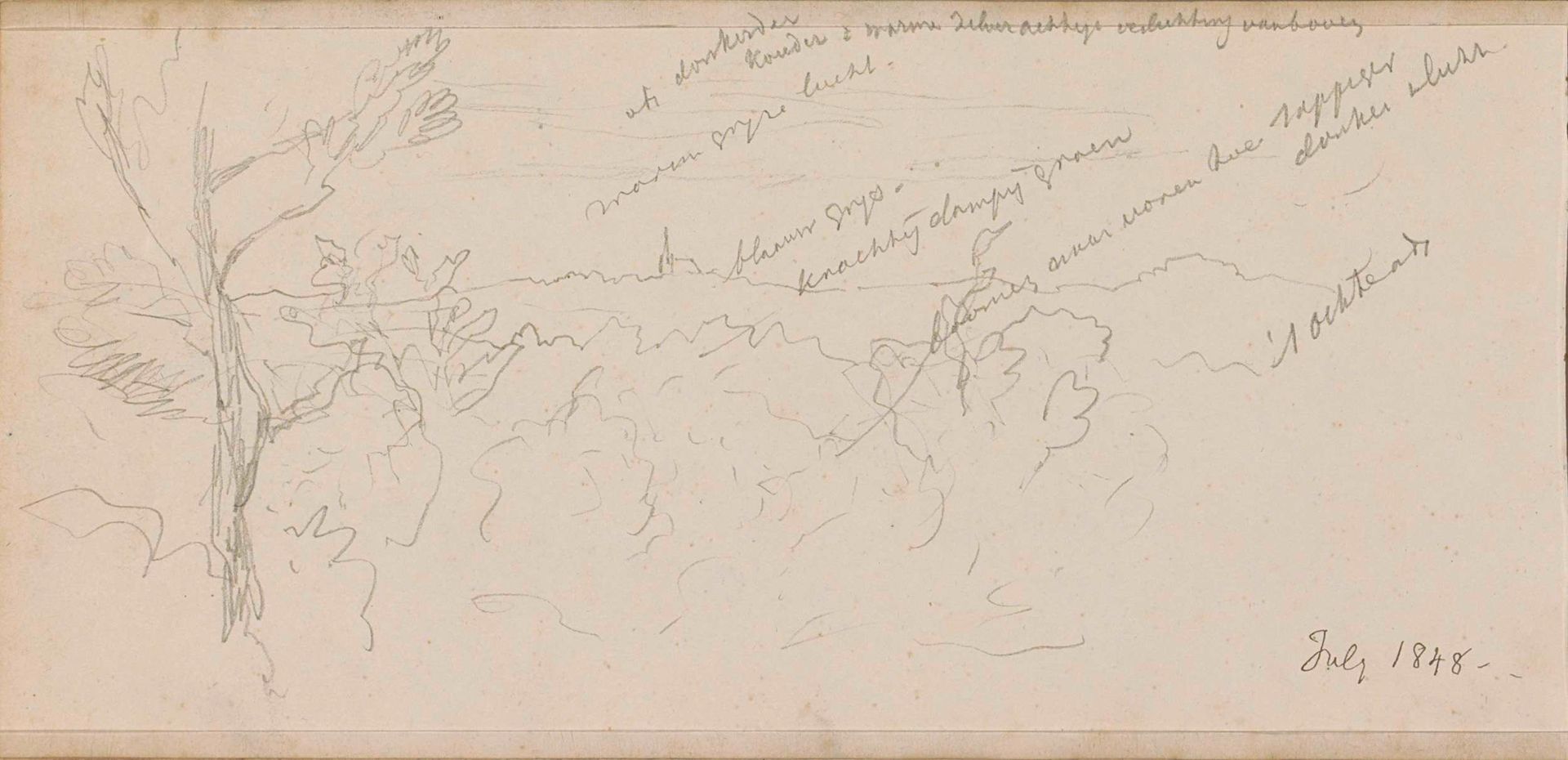 Landschap met bomen en een kerktoren by Johannes Tavenraat