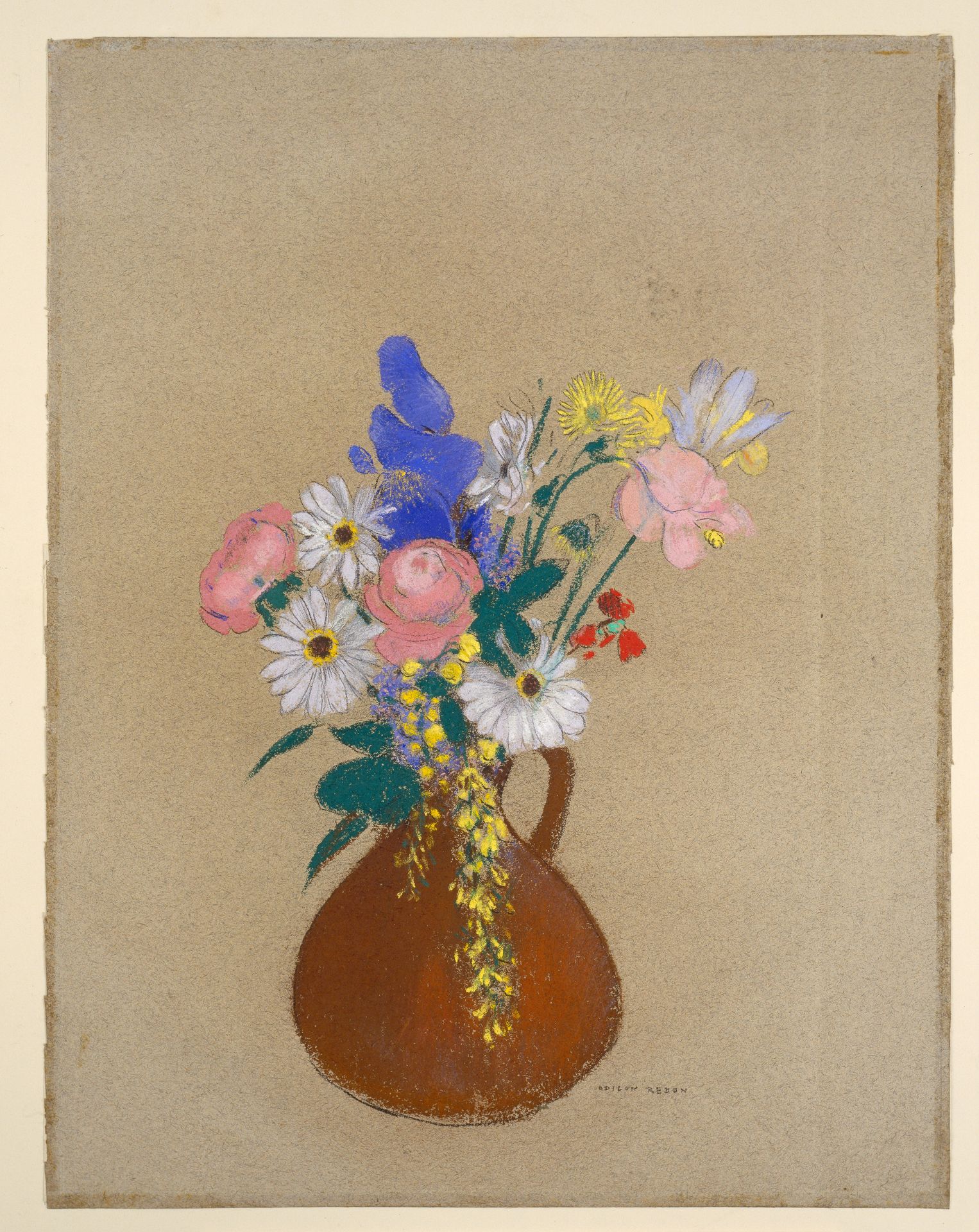 Blumenstrauß in brauner Tonvase by Odilon Redon